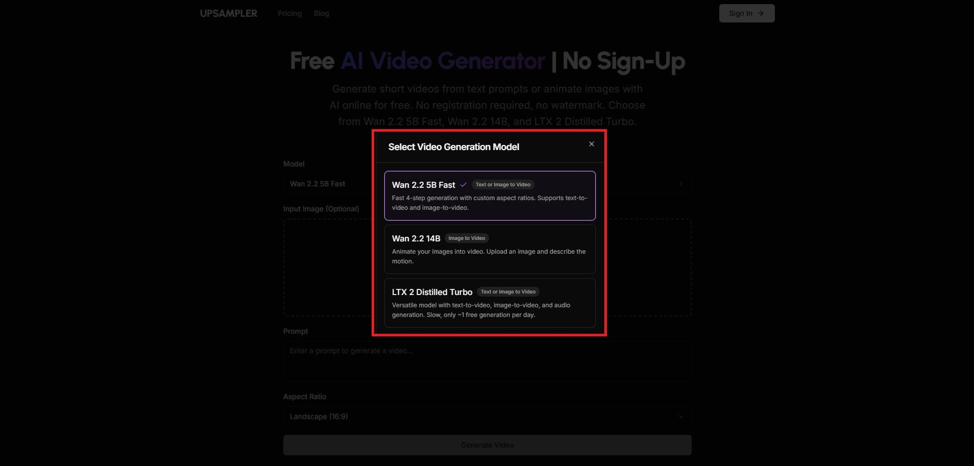 Select your AI video generation model