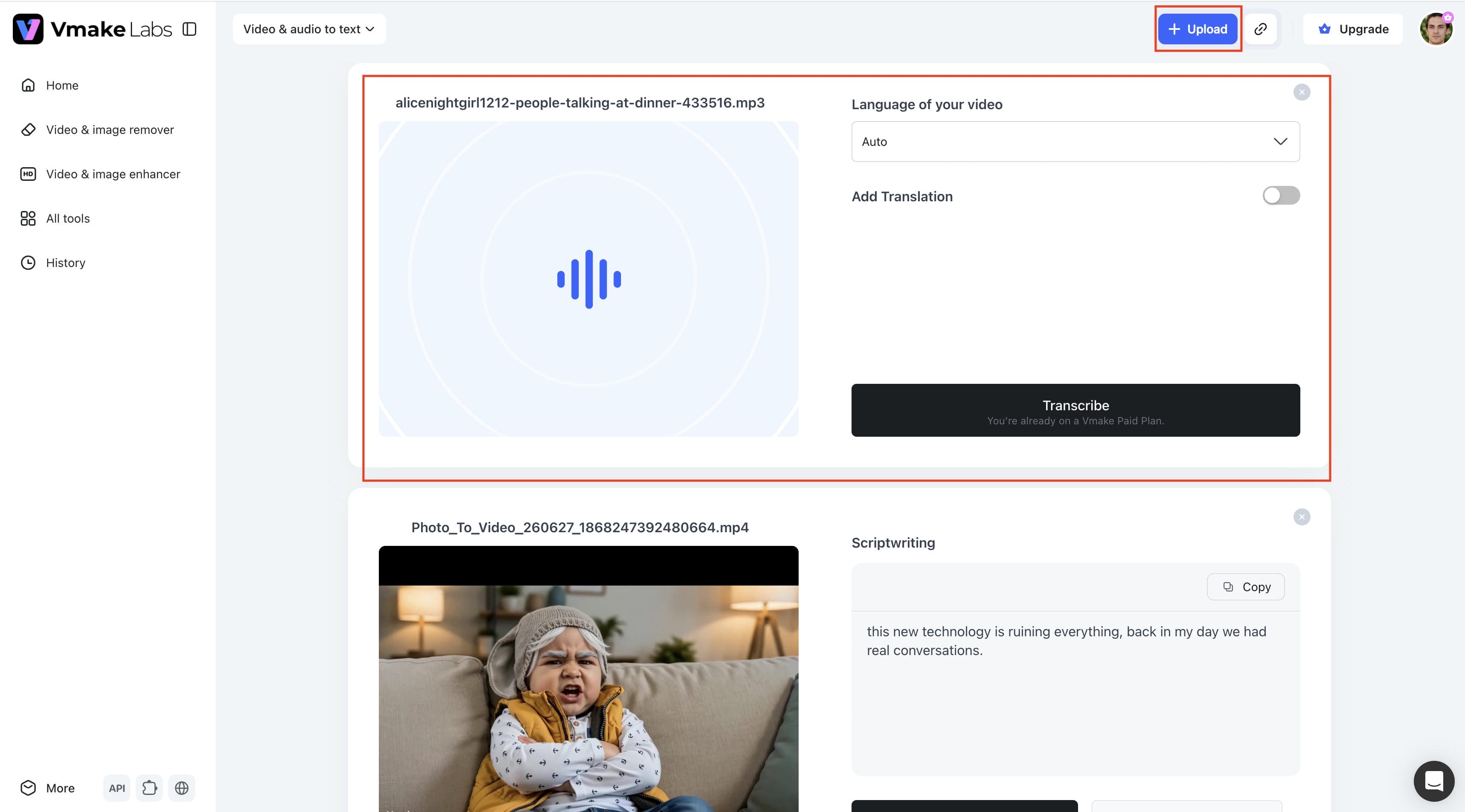 Upload your audio or video