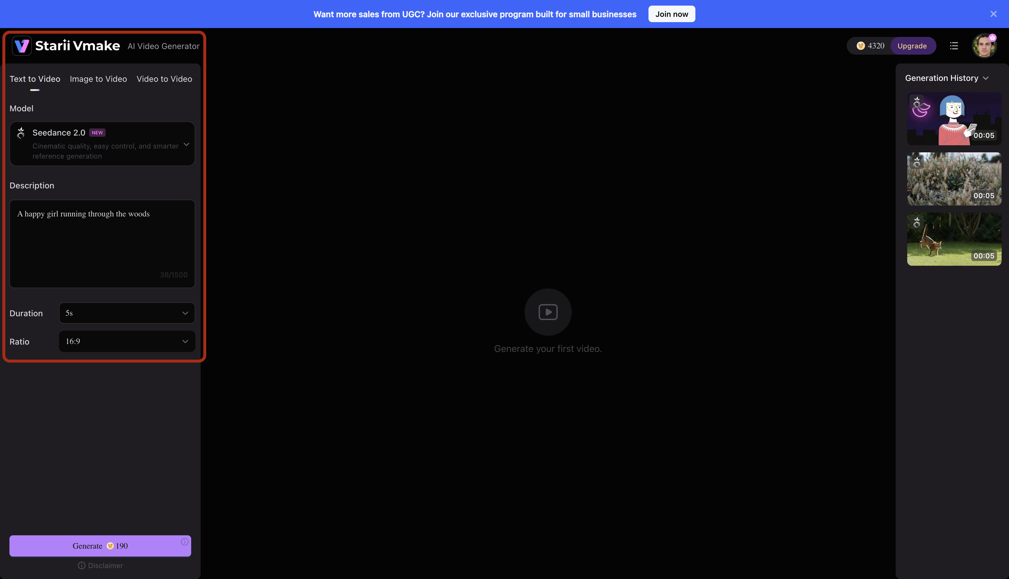 Type the command description and select the aspect ratio 