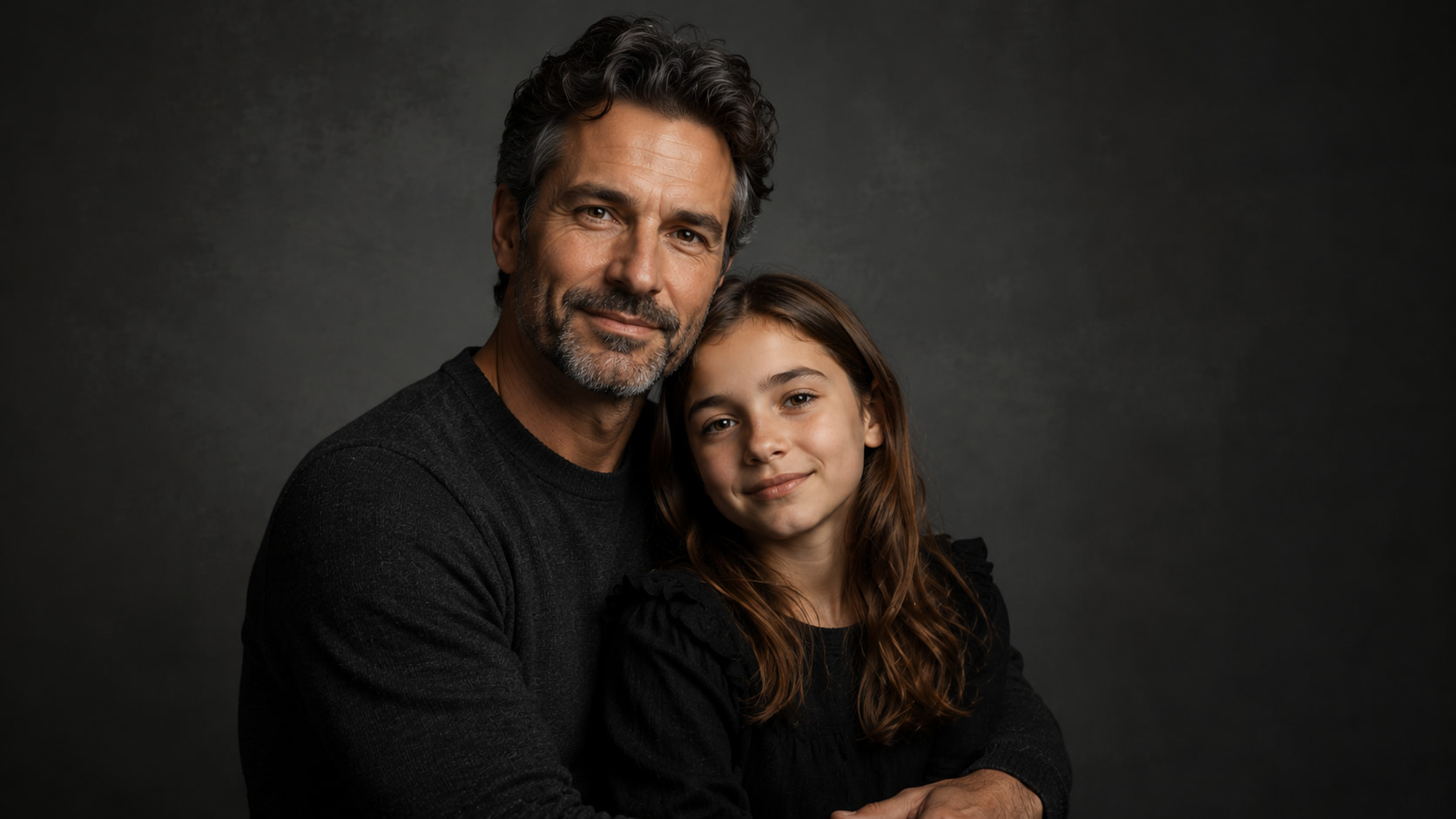 Father and daughter portrait in studio