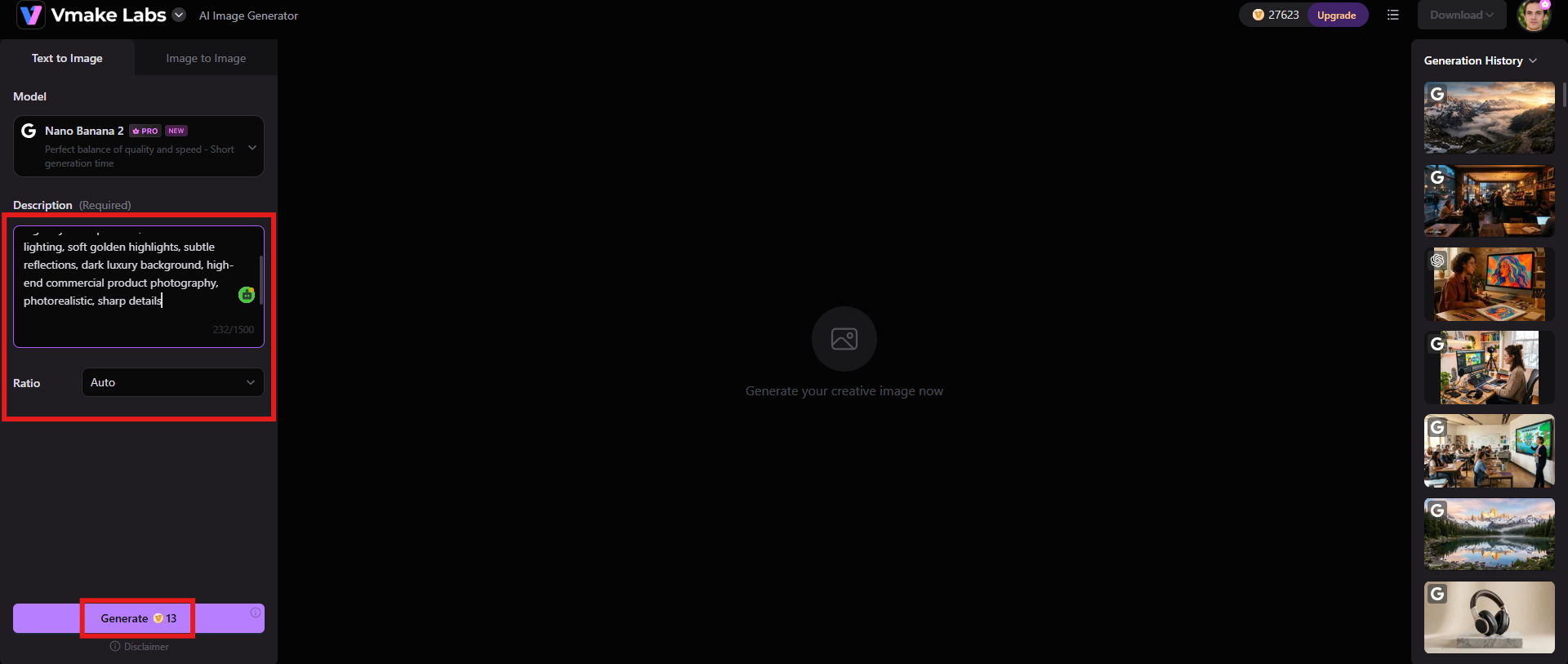 text enter the text prompt and generate