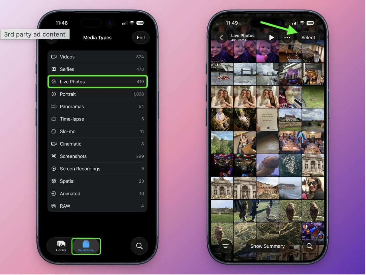 Select the Live Photos you want to combine into a video