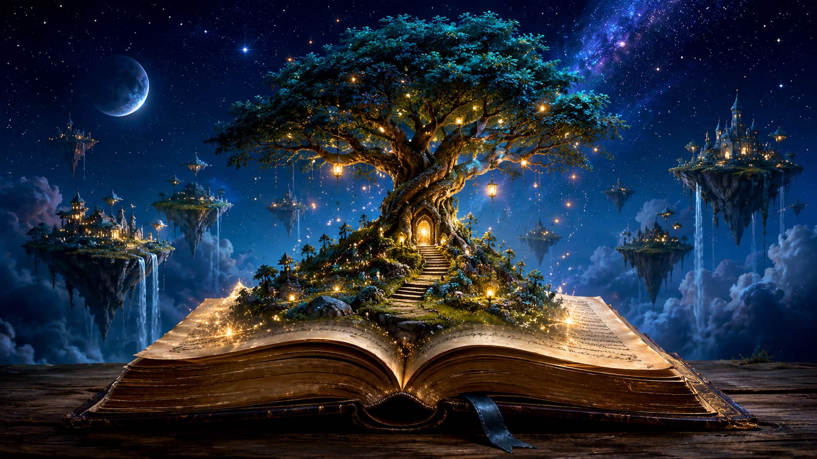 text 20. Surreal floating island book poster ideas
