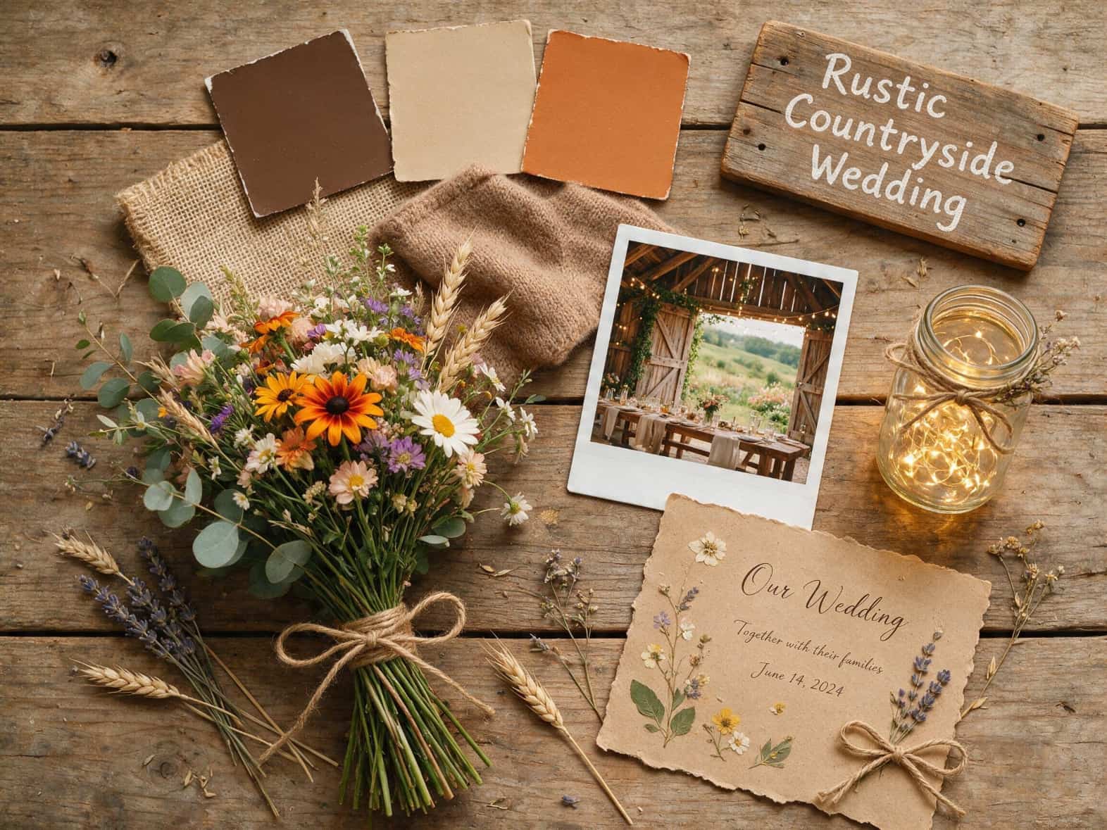 Rustic countryside wedding mood board