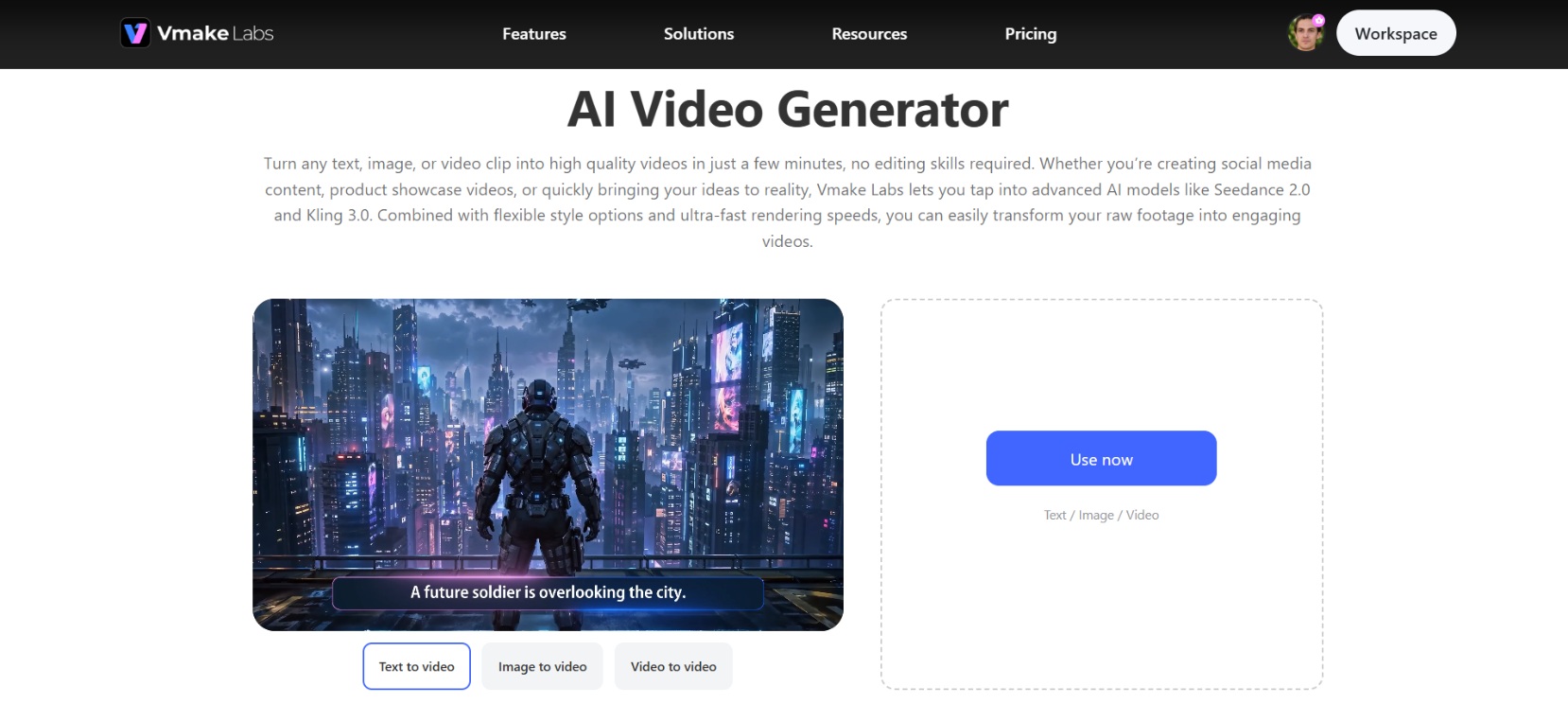 text Vmake Labs AI video generator