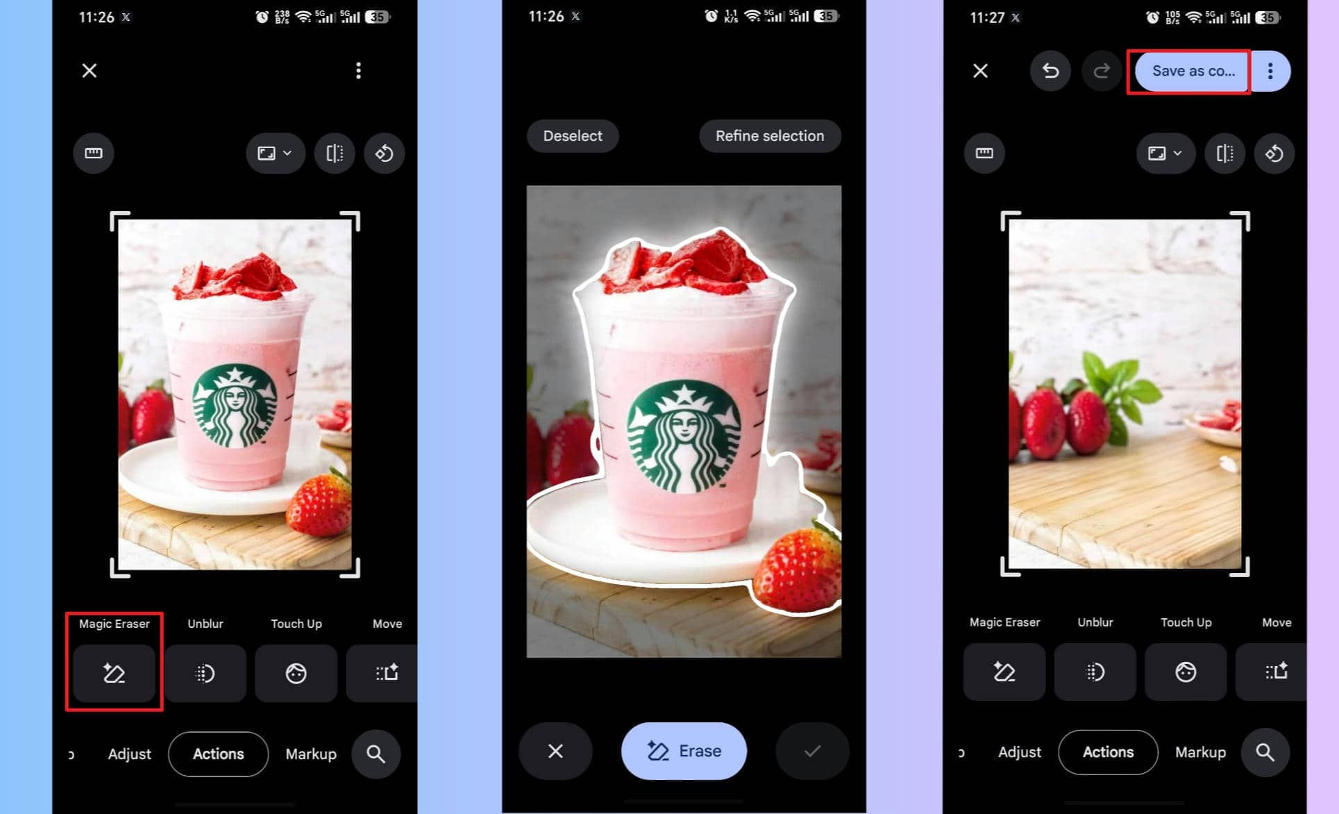 text How to remove a drink from a photo with Google Photos