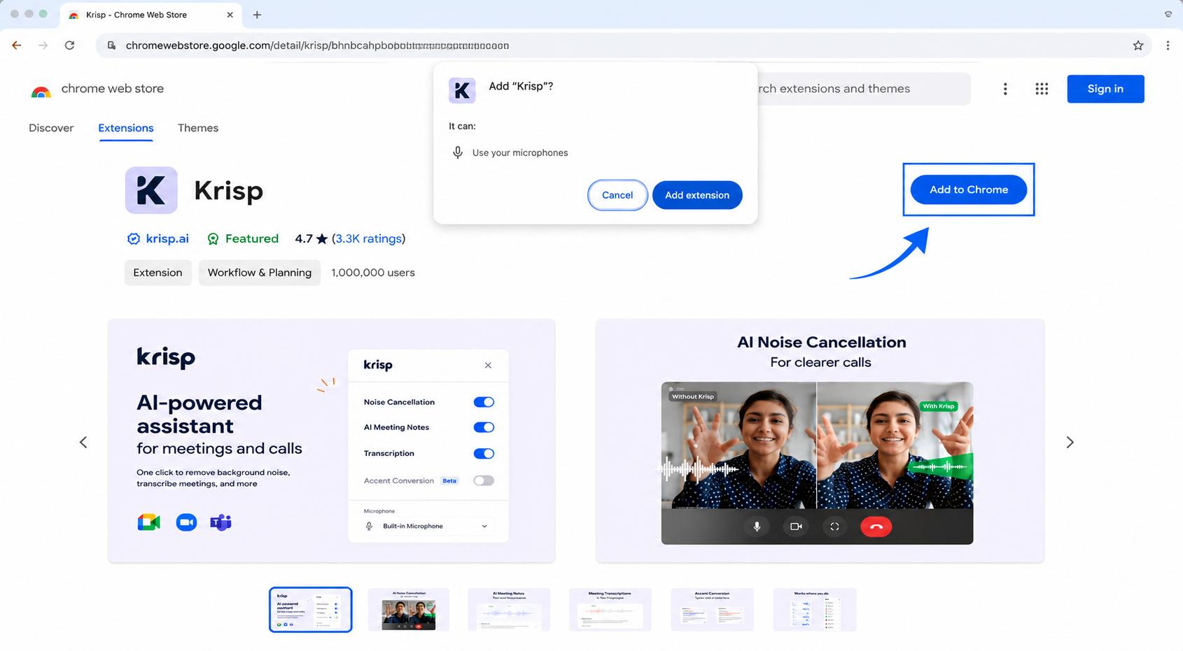 text Install the Krisp Chrome extension