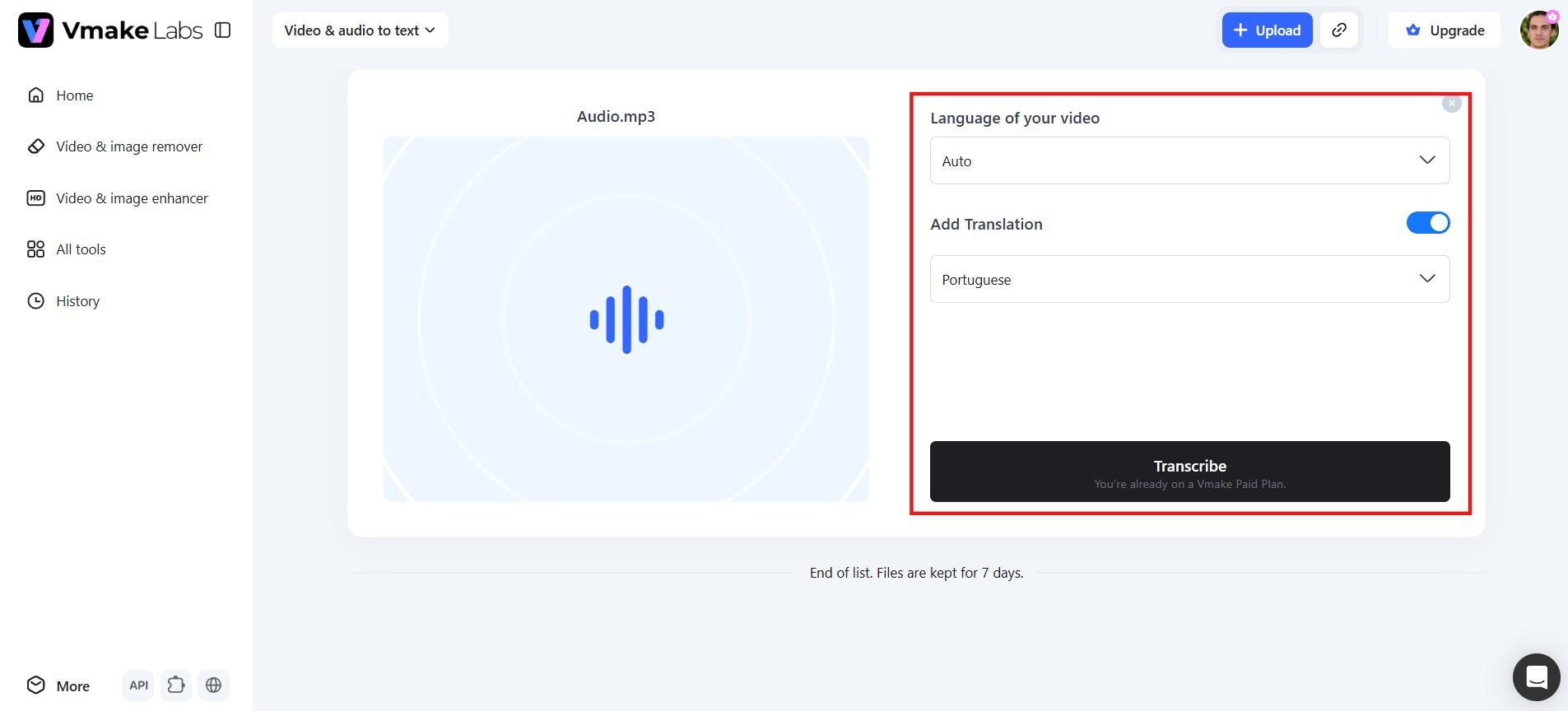 text Transcibe audio