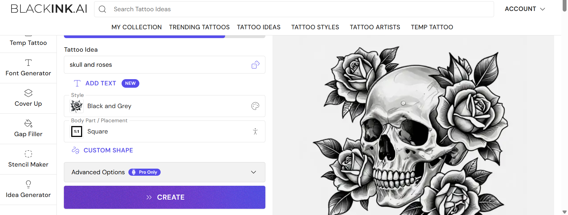 text BackInk.AI tattoo generator