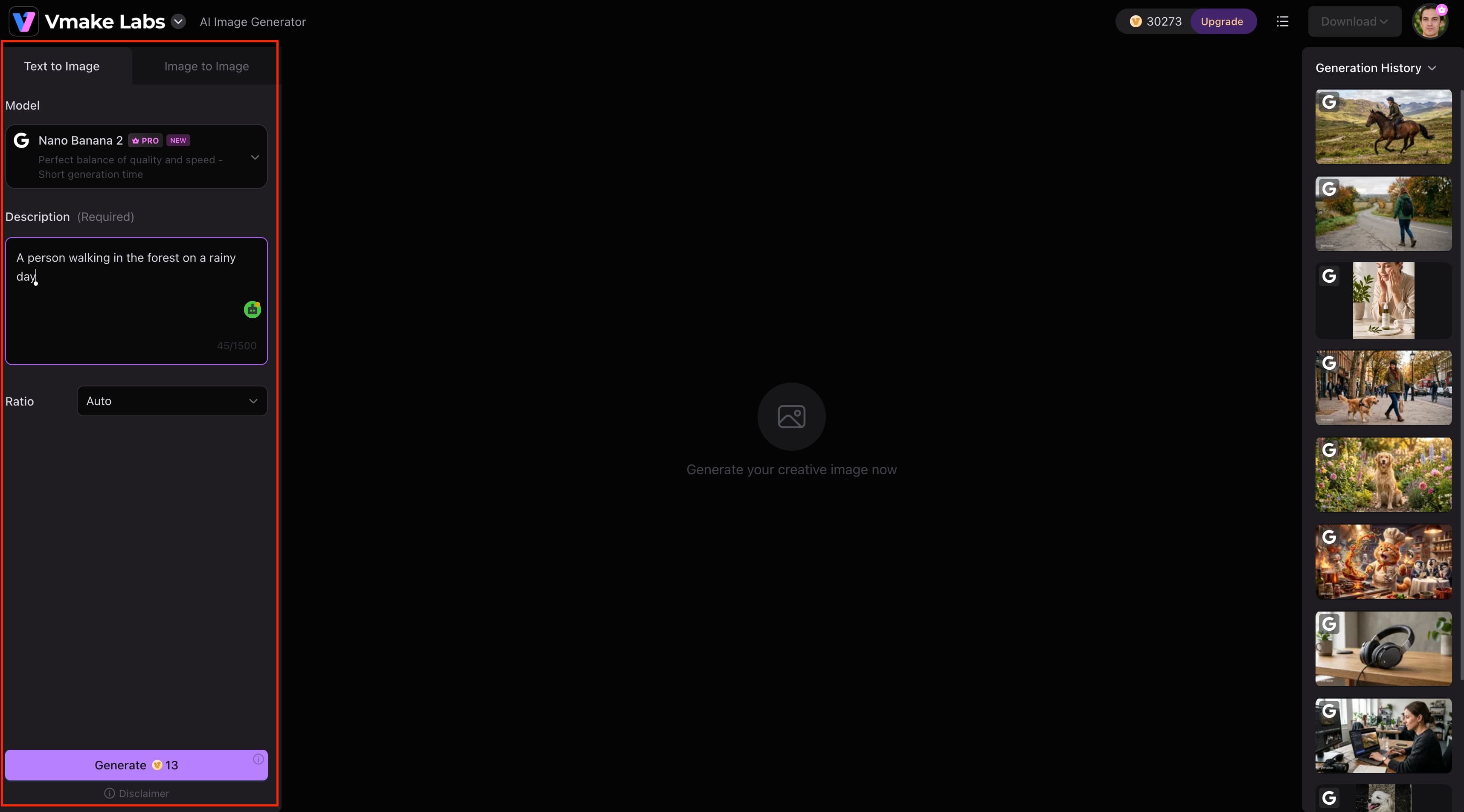 text Select an AI model and generation settings