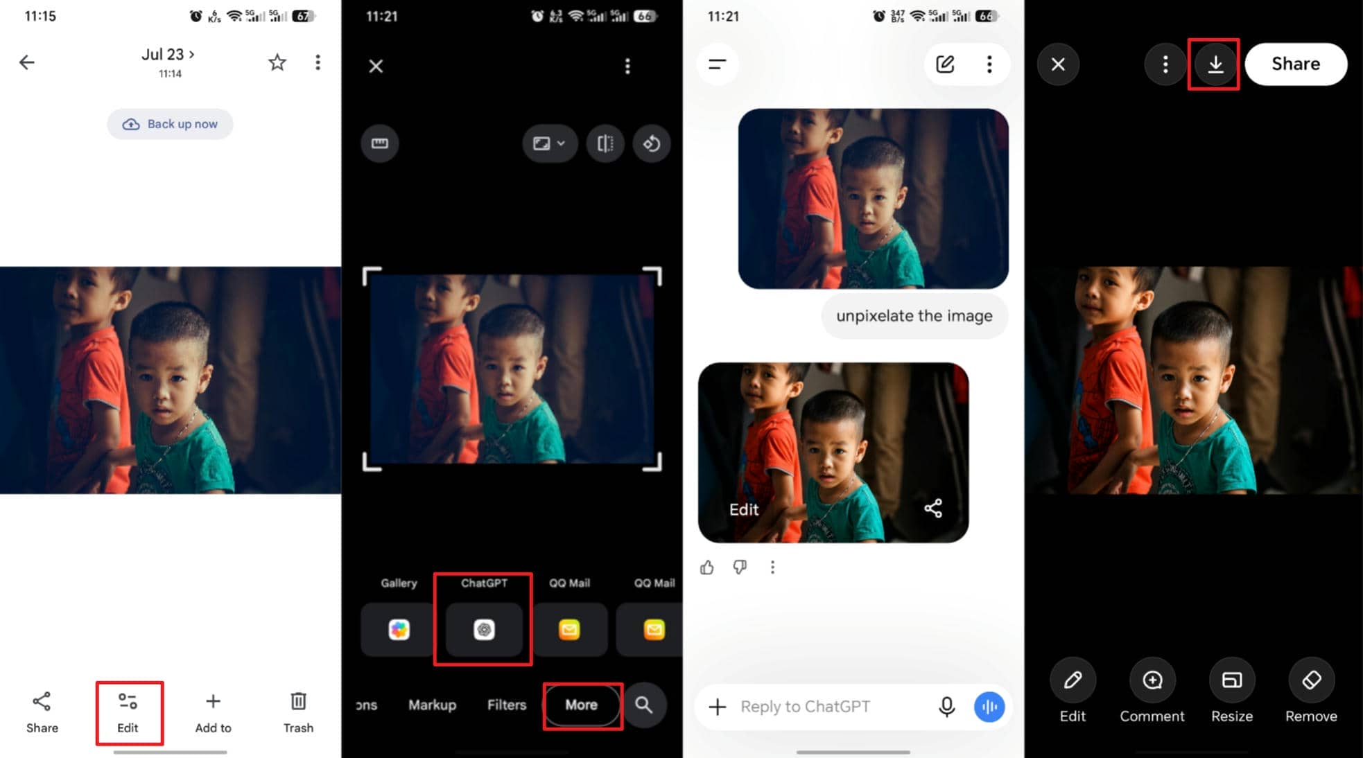 text How to clean up a pixelated picture with AI on your phone