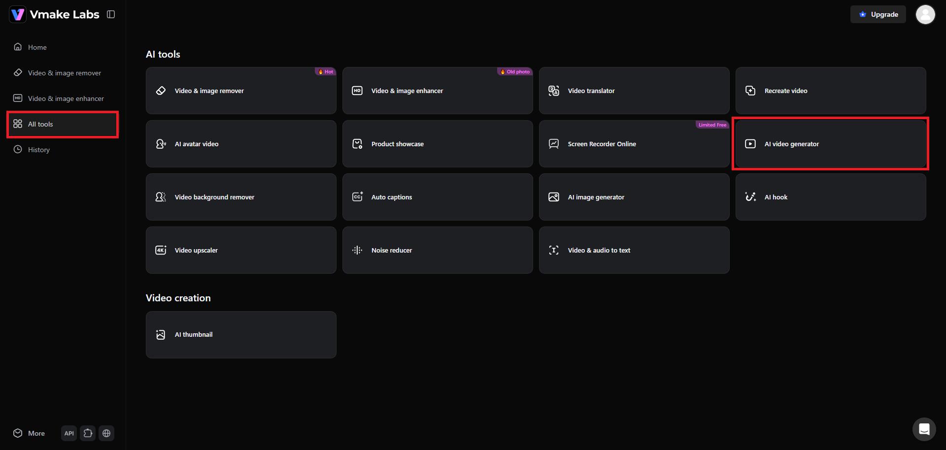 Access the AI video generator