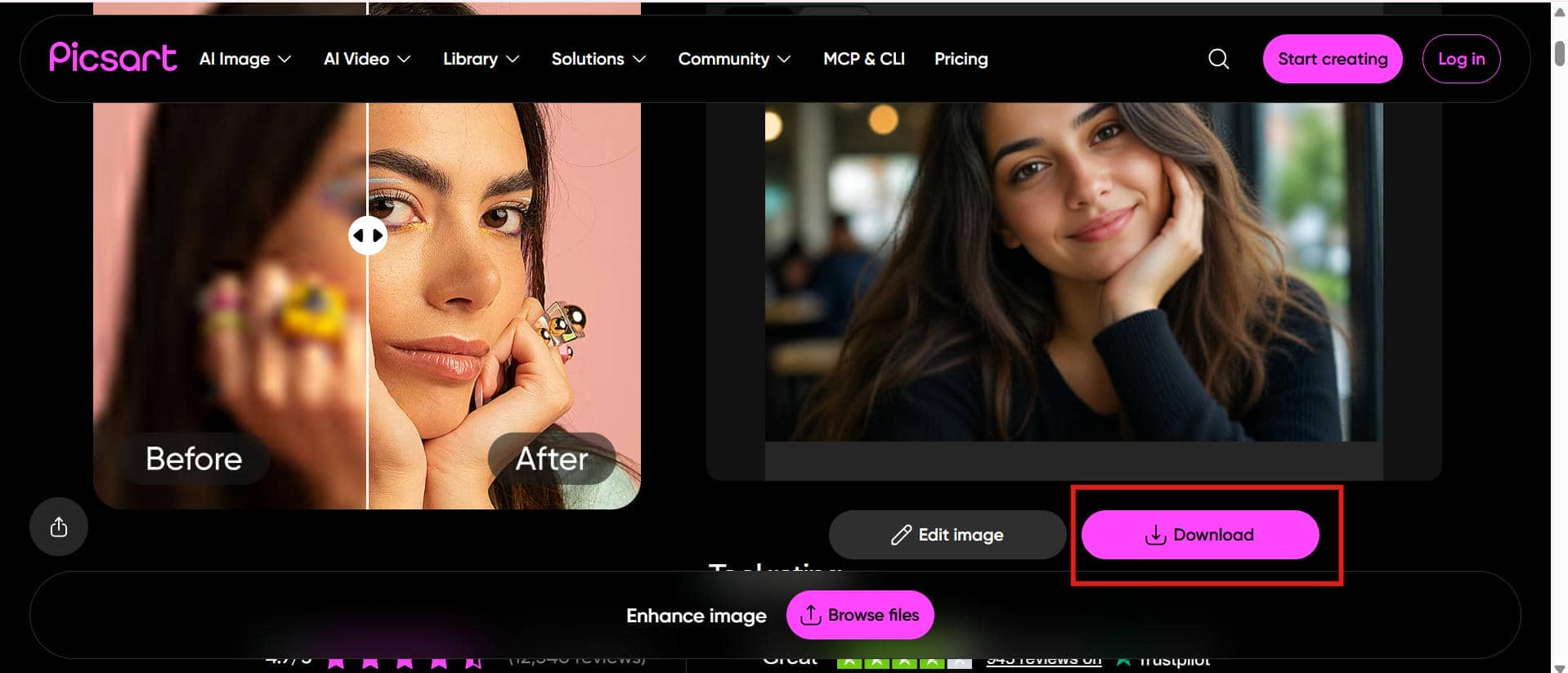 text Preview the enhanced image and download it