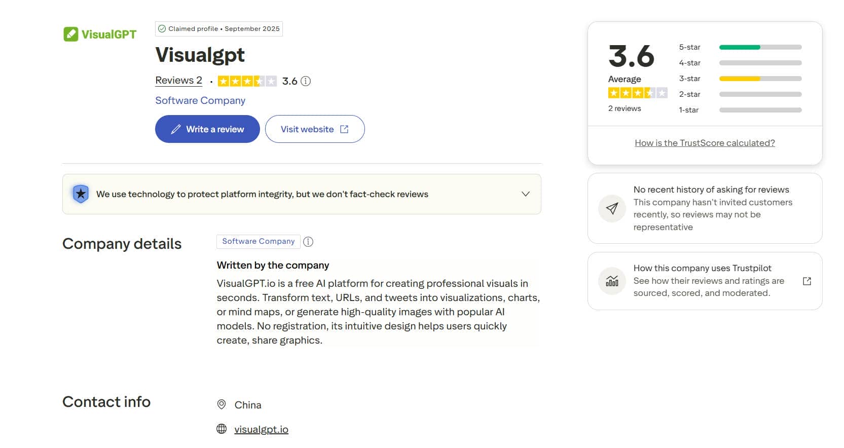 text VisualGPT on Trustpilot