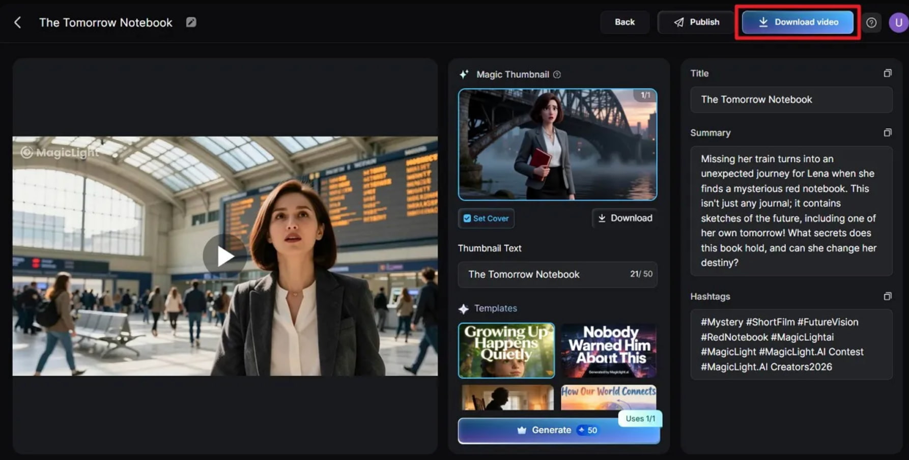 text Generate and refine the video