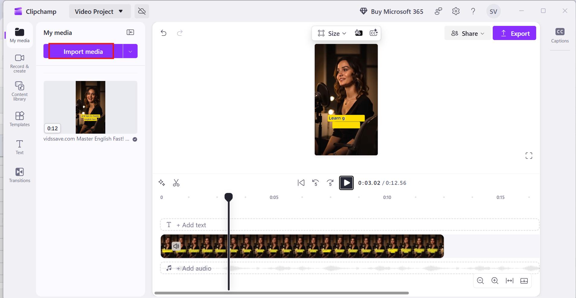 text Import video