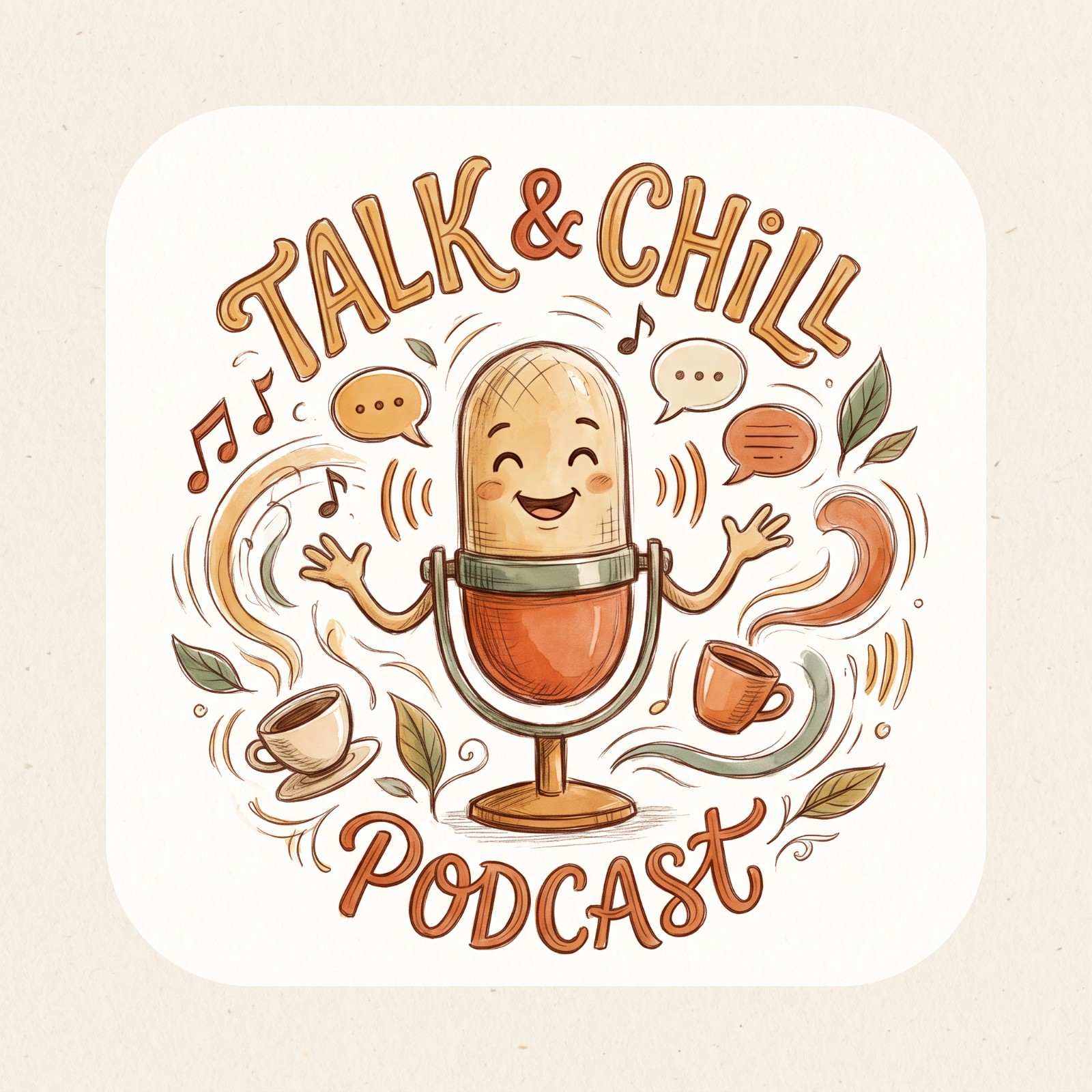 text Hand-drawn illustrated podcast logo