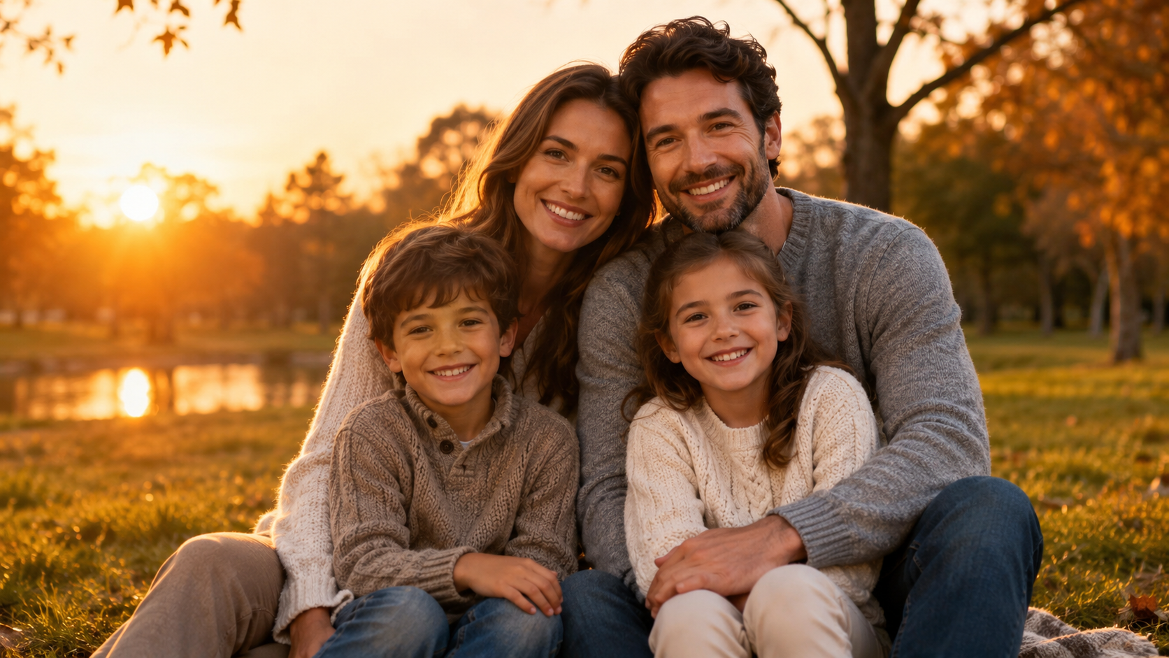 Outdoor sunset family portrait