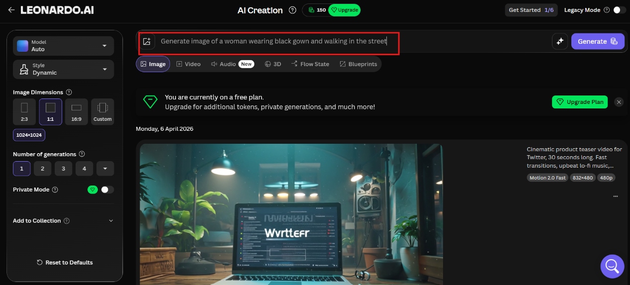 text Enter prompt or upload referece