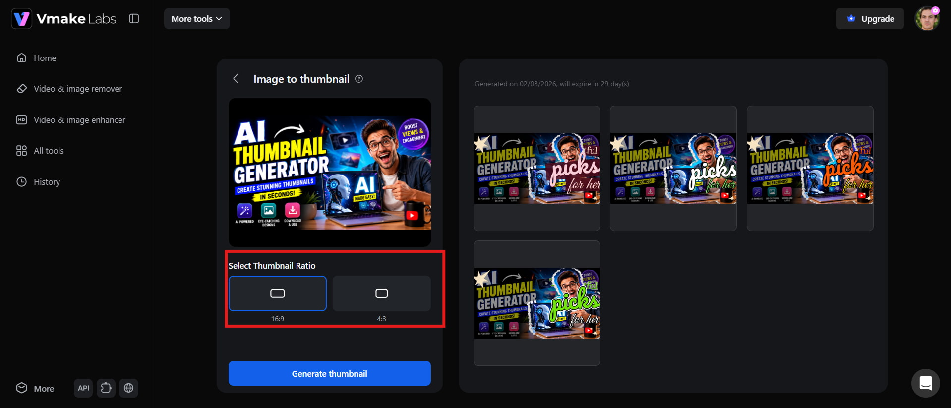 text Select the thumbnail ratio and enter your text