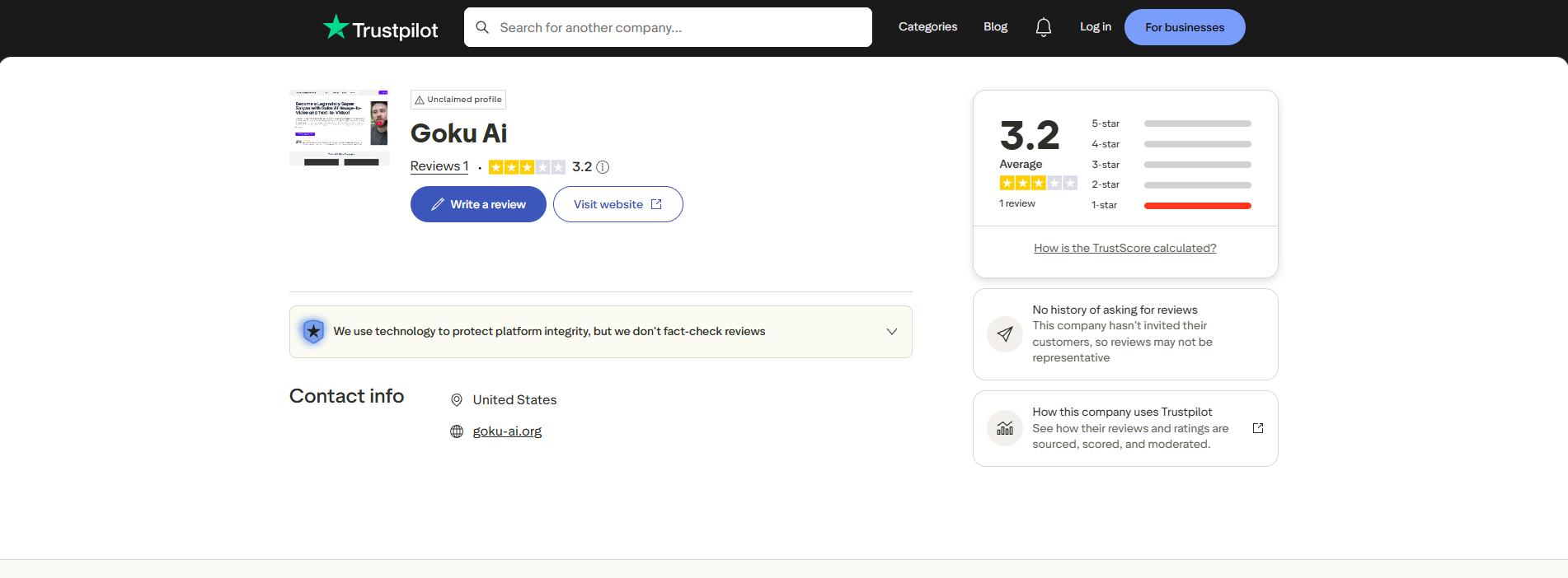 Goku AI review on trustpilot
