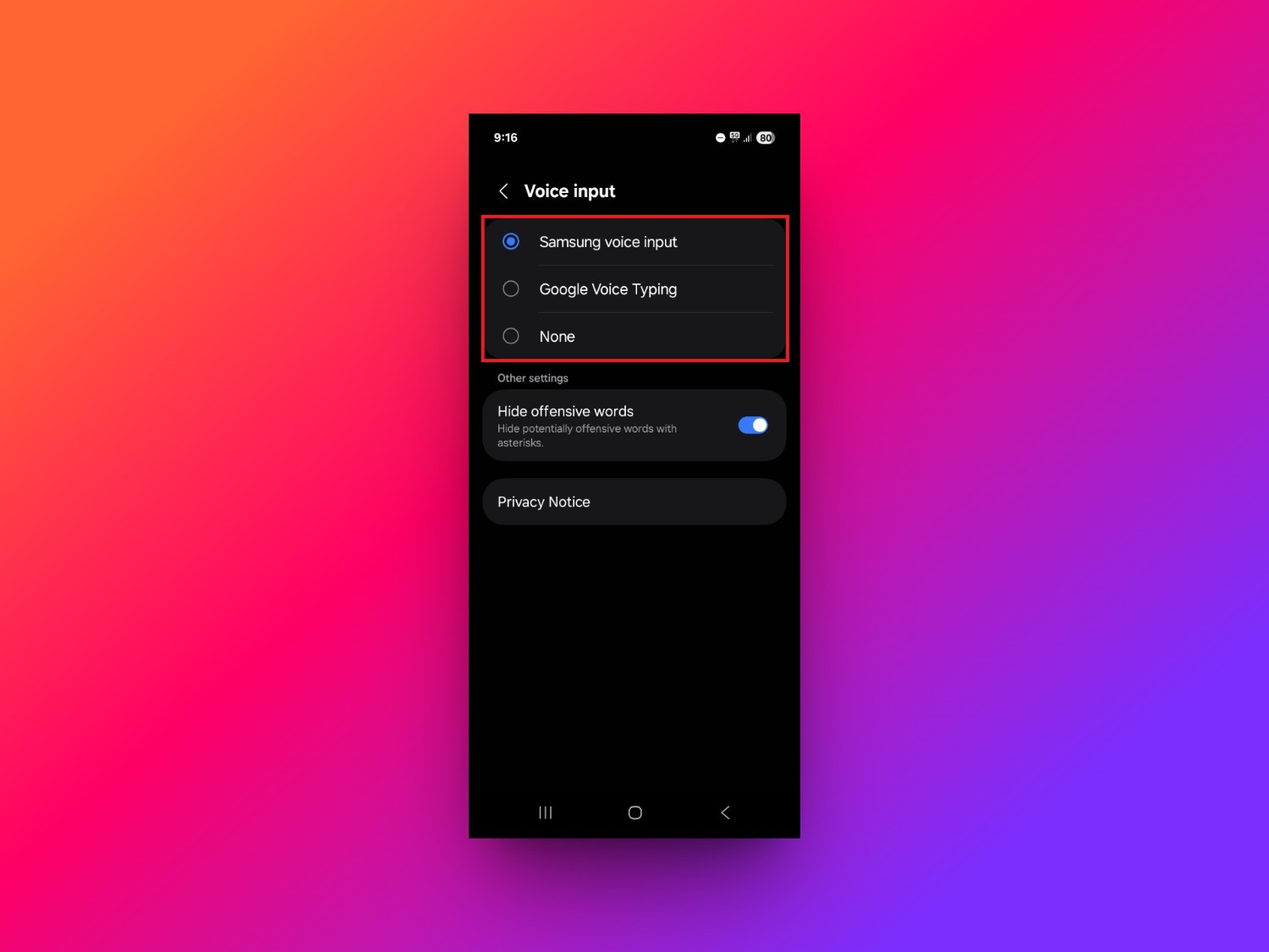 text Select Samsung voice input