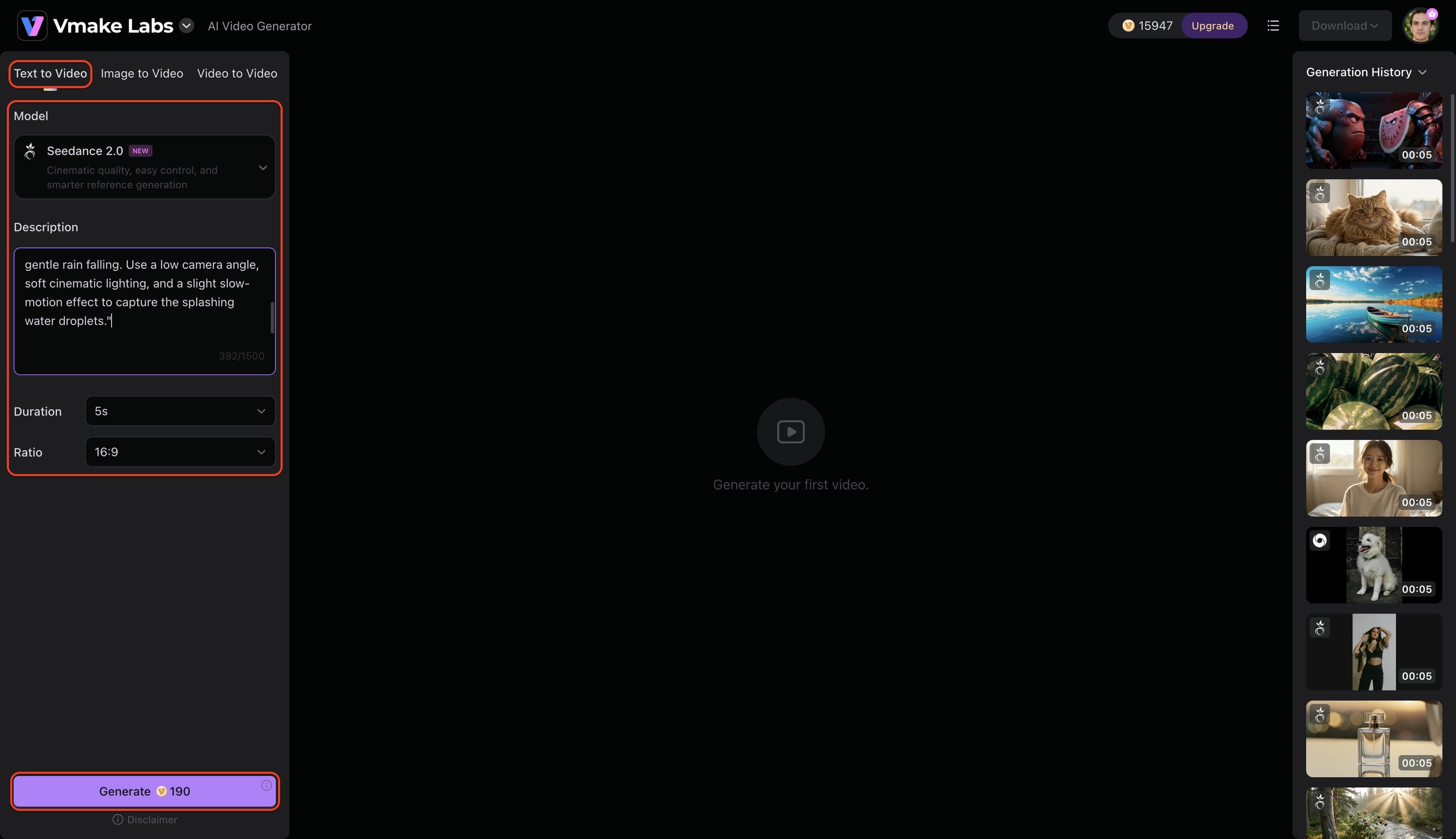 Input text-to-video parameters