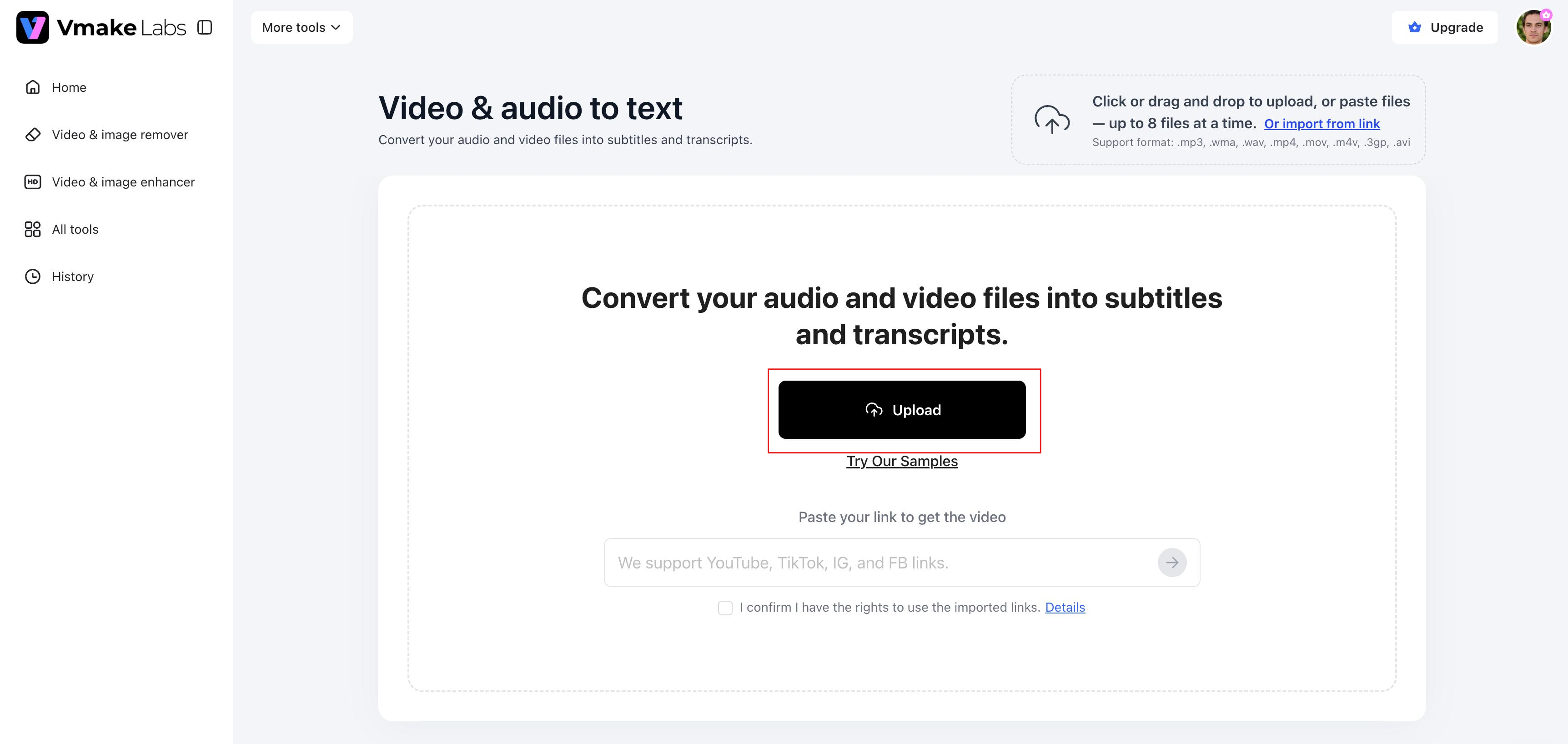 text Upload your video
