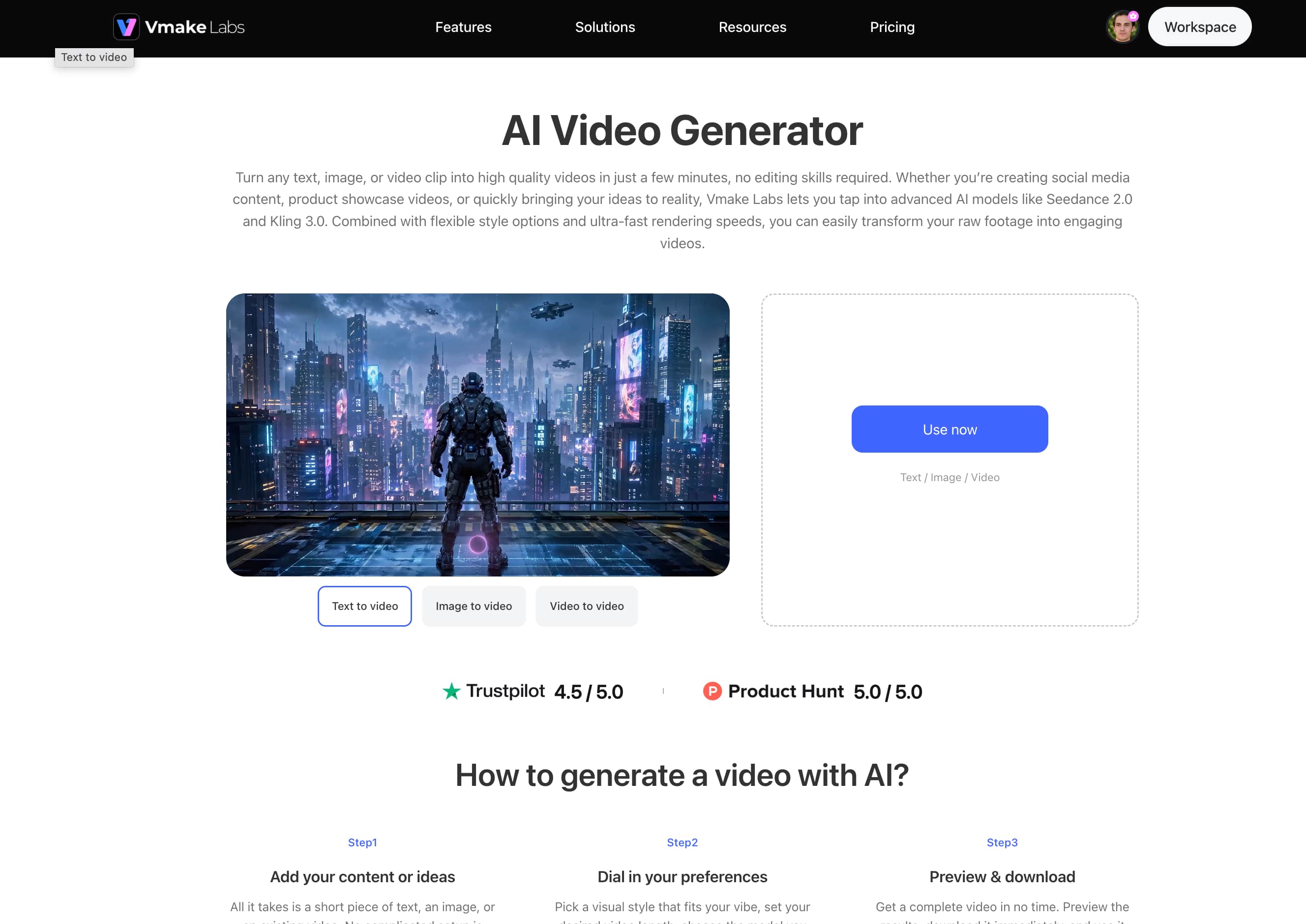 text Vmake Labs AI Video Generator