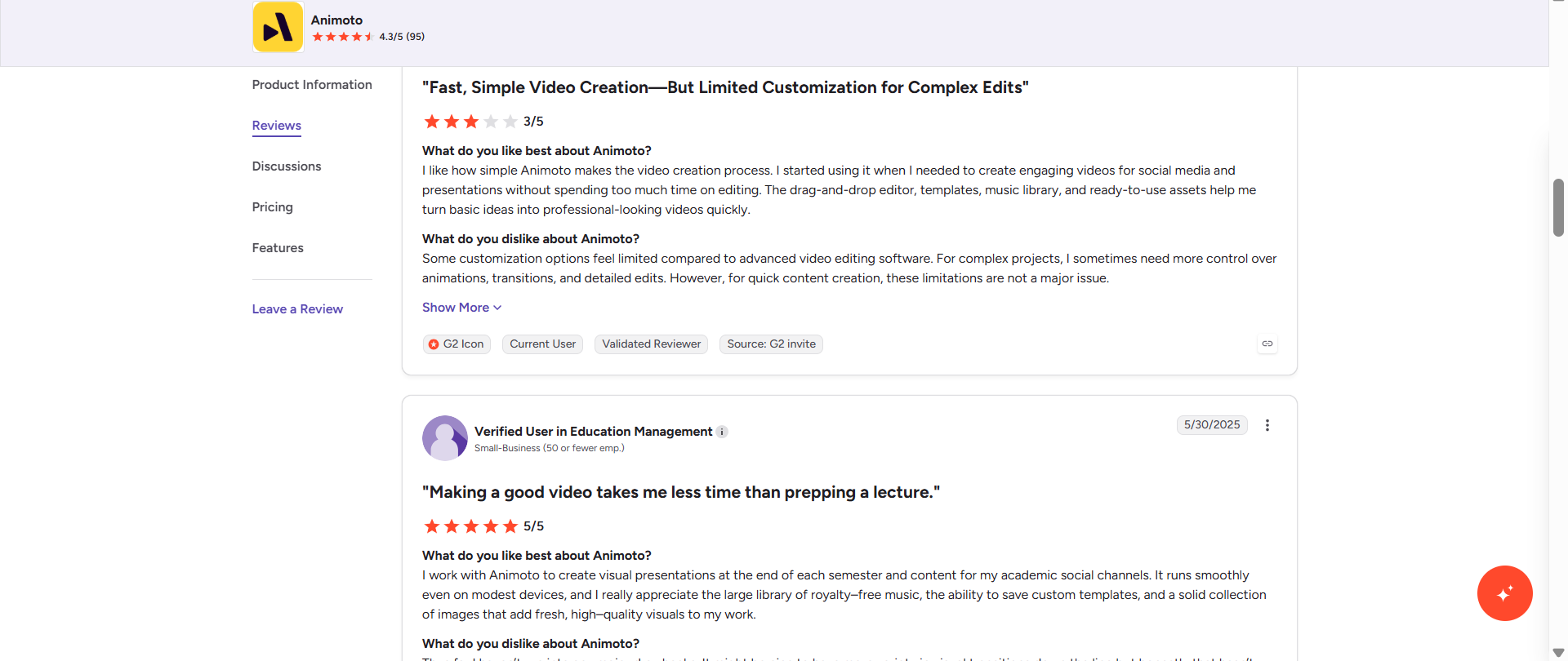 text G2 Animoto review