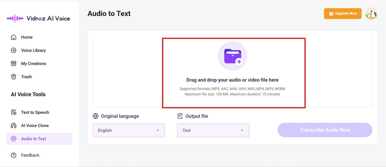 text Upload your audio file