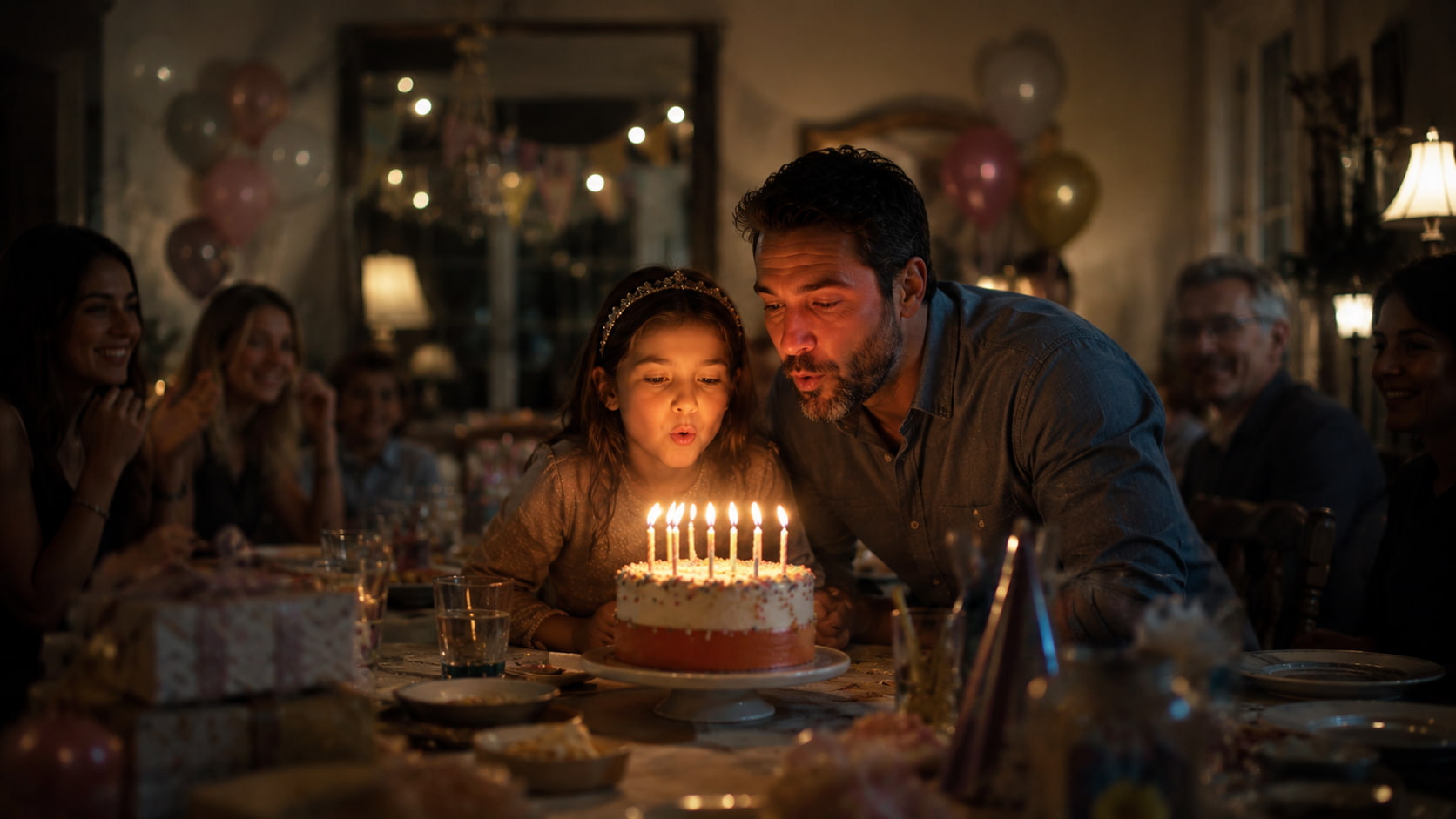 Father and daughter at birthday celebration