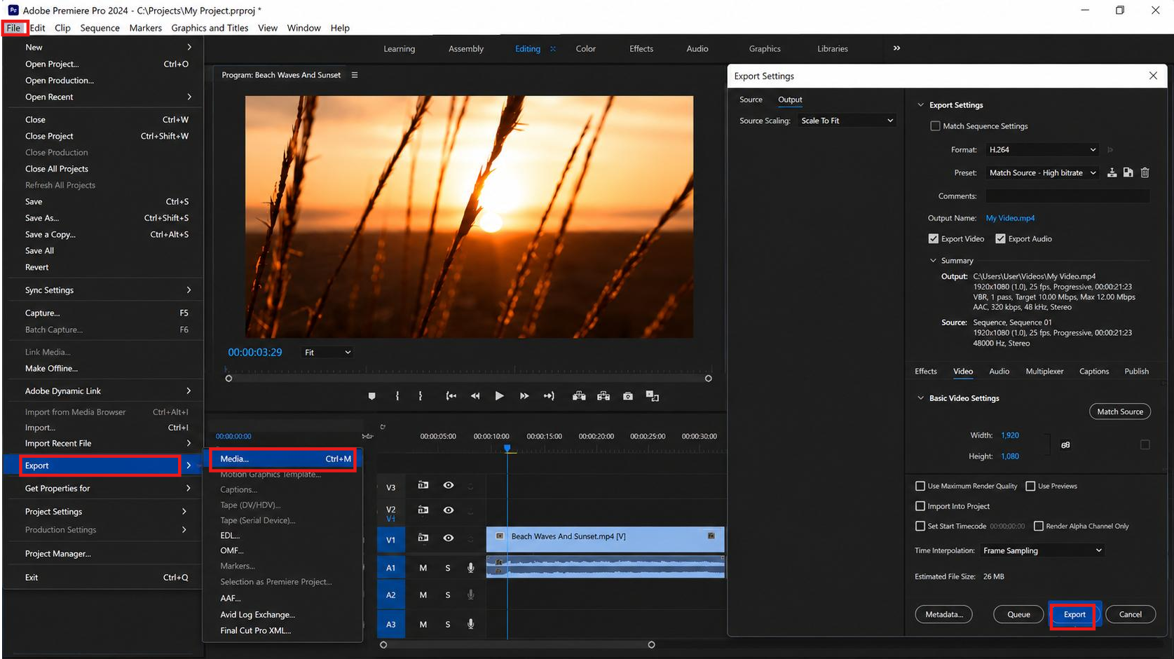 text Export video