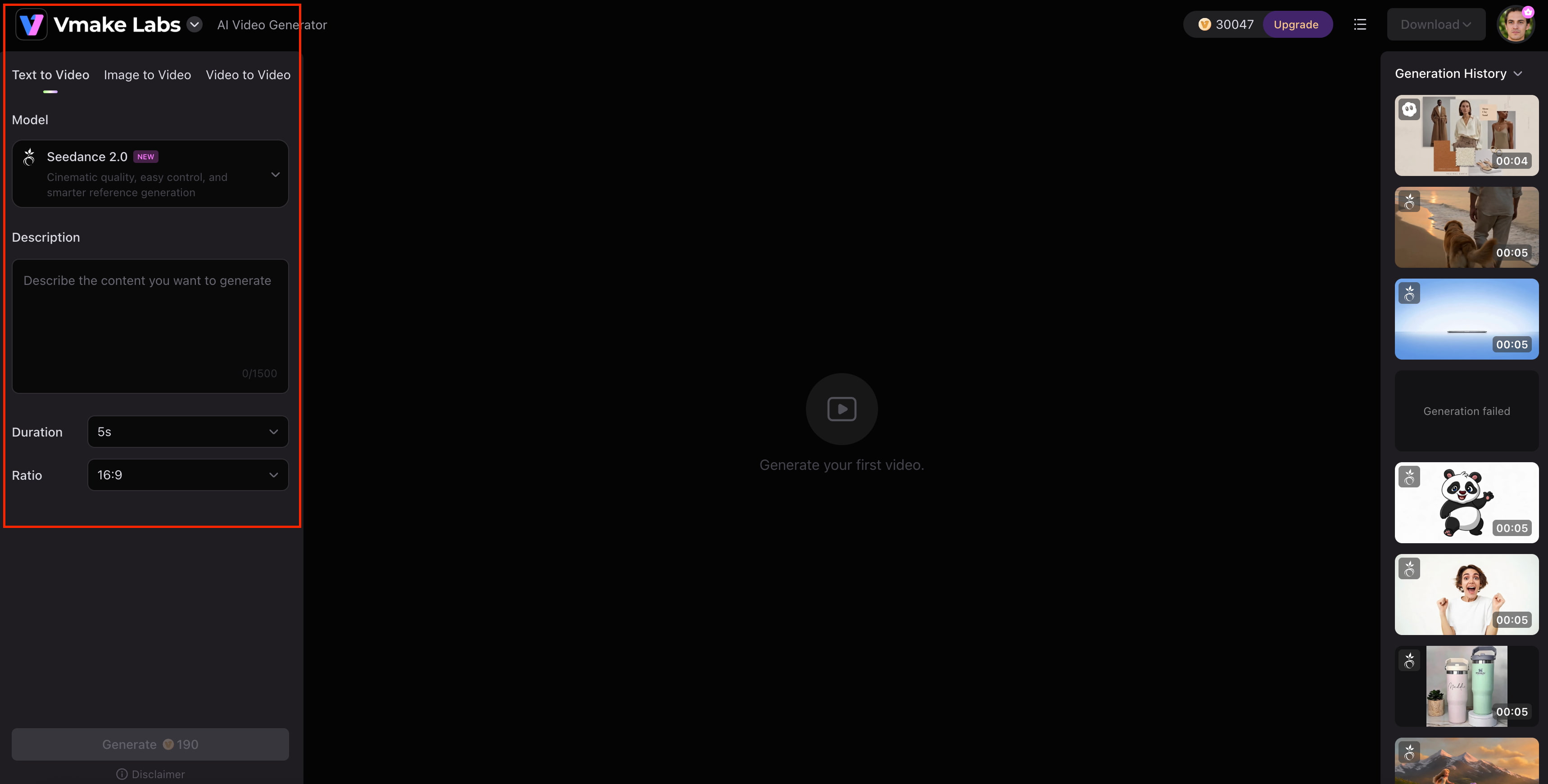 text Choose a video generation method