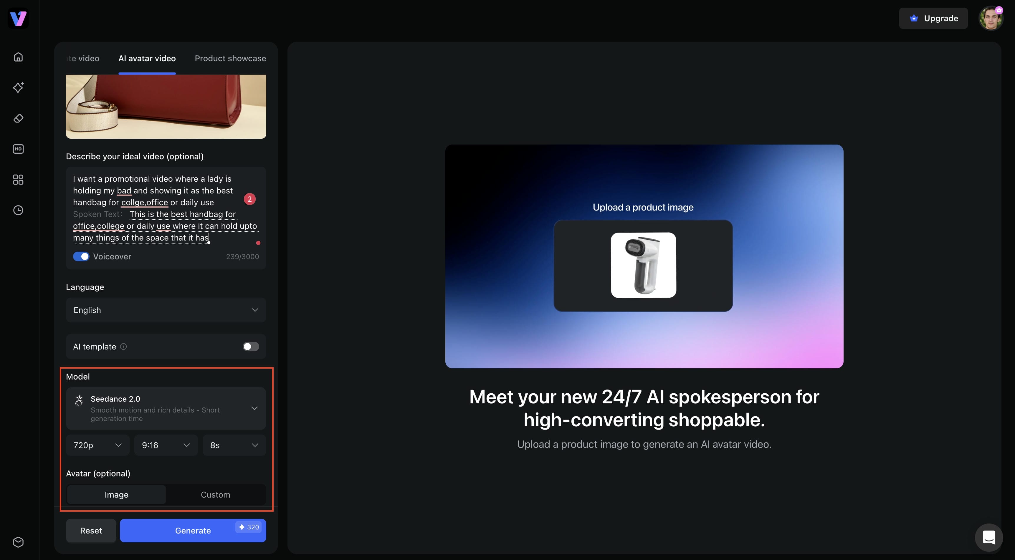 Step 3: Configure video settings and generate