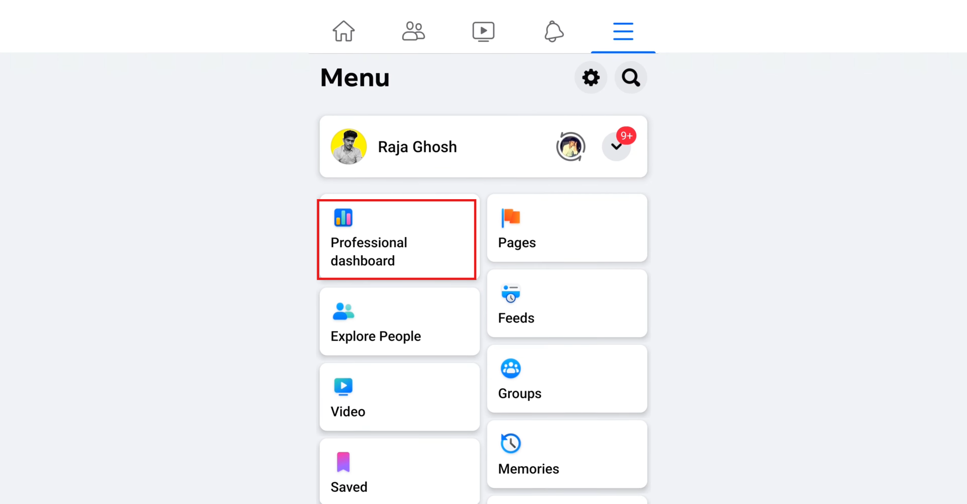 Go to Professional dashboard