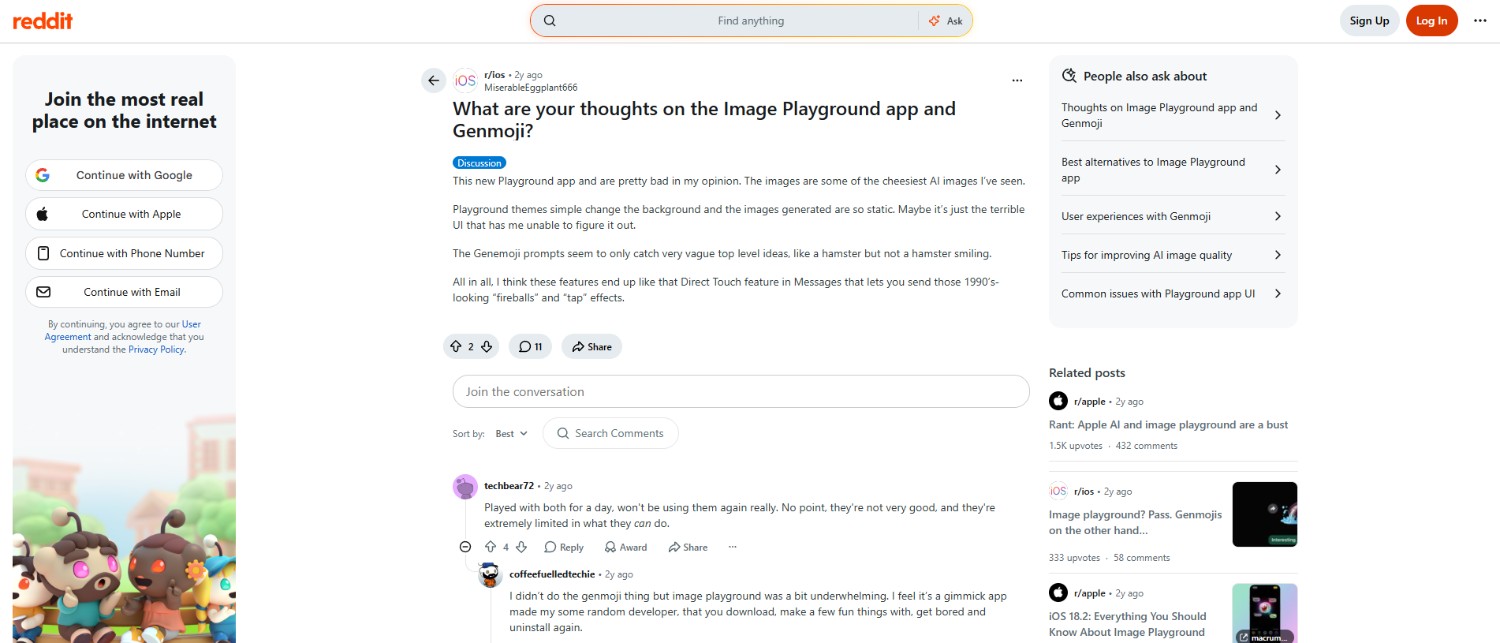 text Apple Image Playground on Reddit