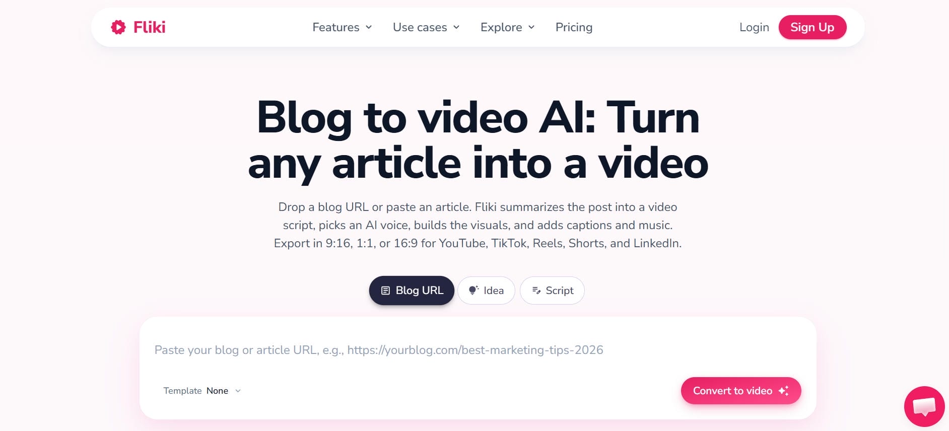 fliki URL/Blog-to-video