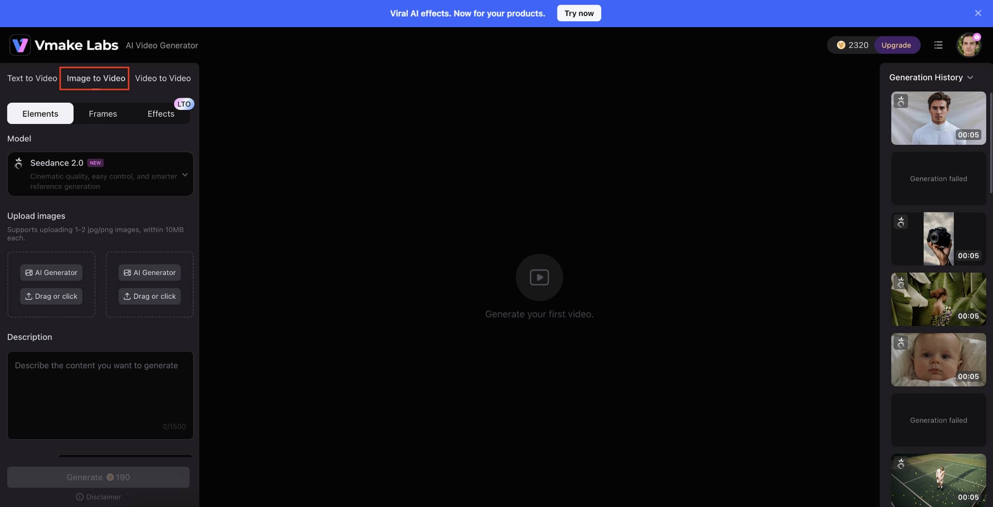 Select Image to Video and Upload Your Image