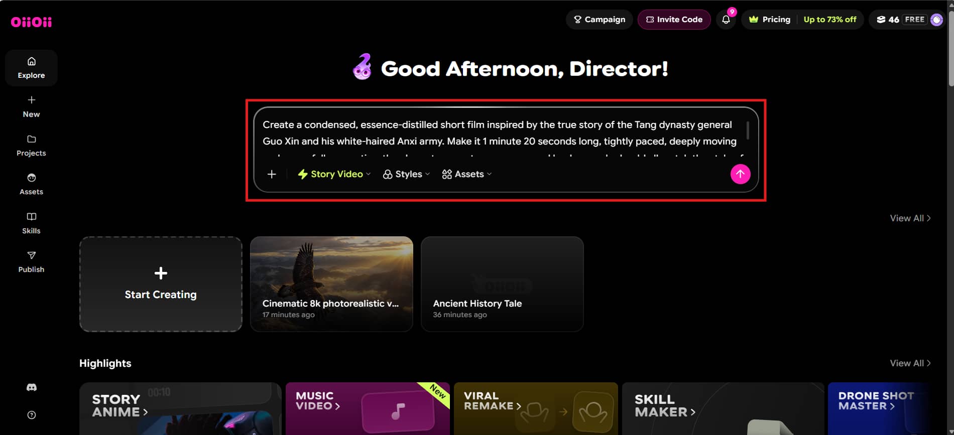 text Enter a story video prompt