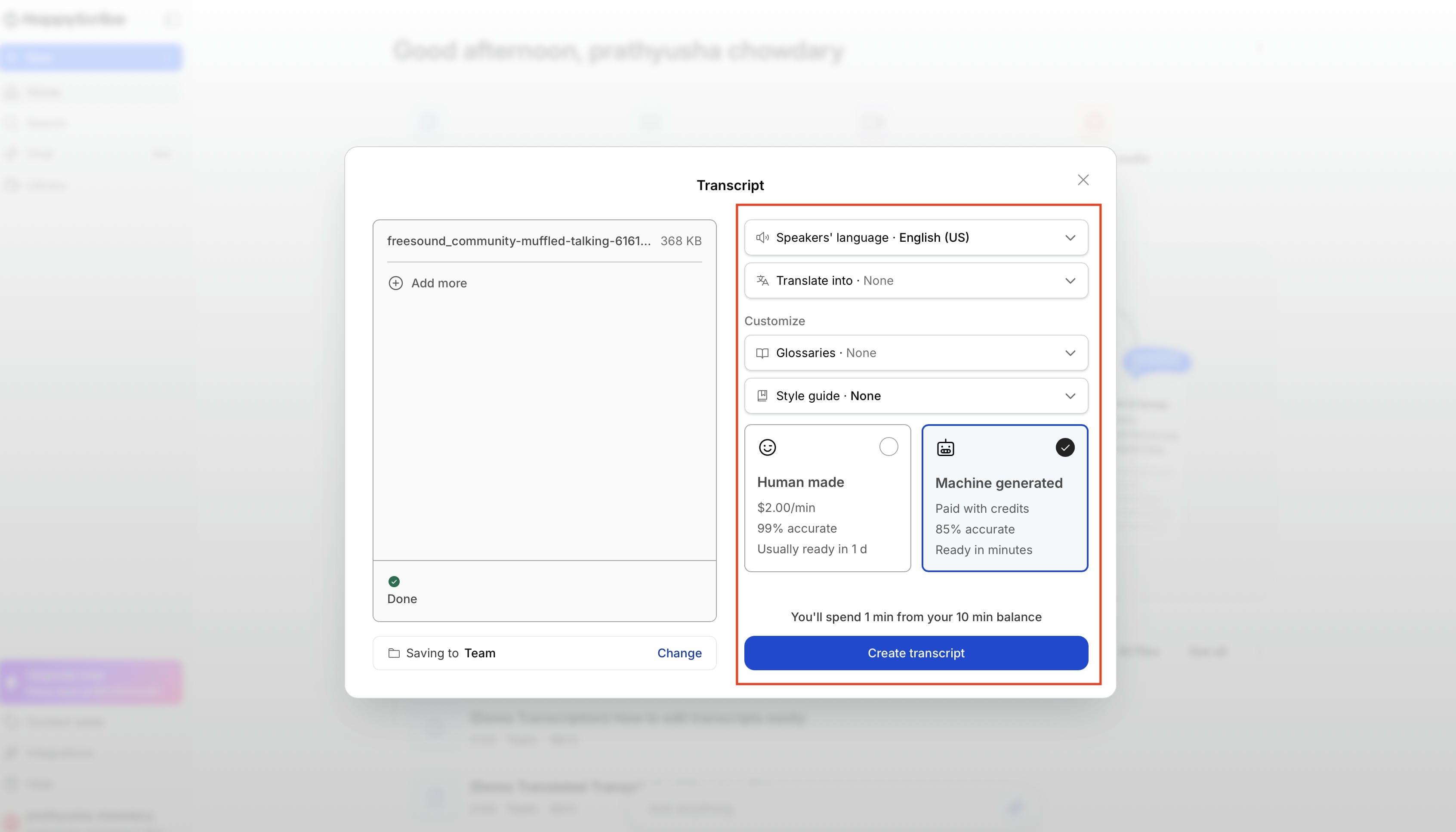 Select the transcription language