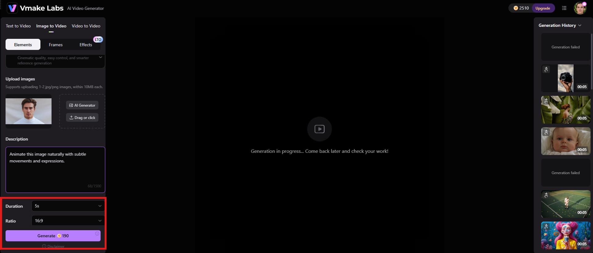 Adjust settings and generate