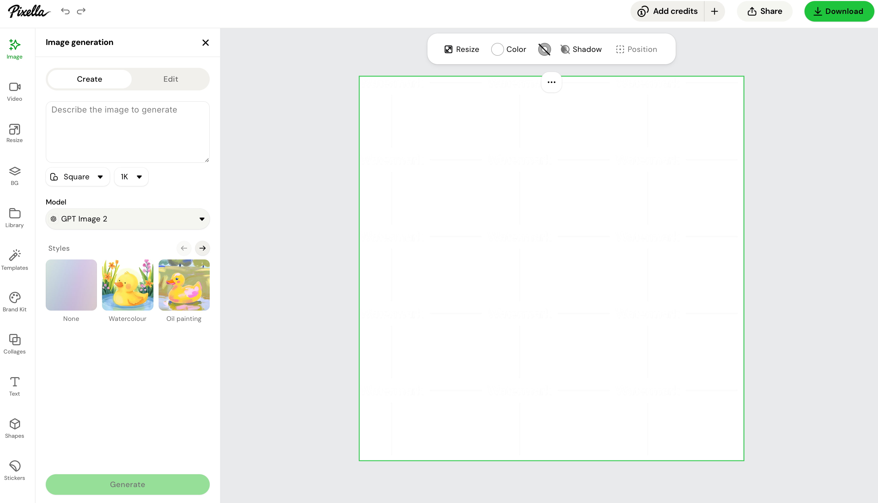 text Start an image-generation project