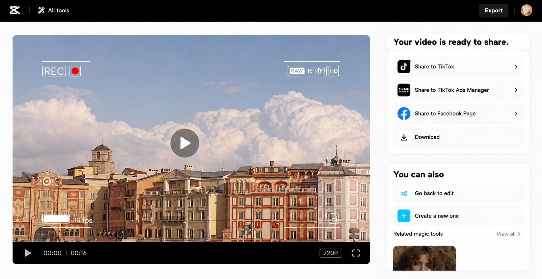 Edit, export and share your video