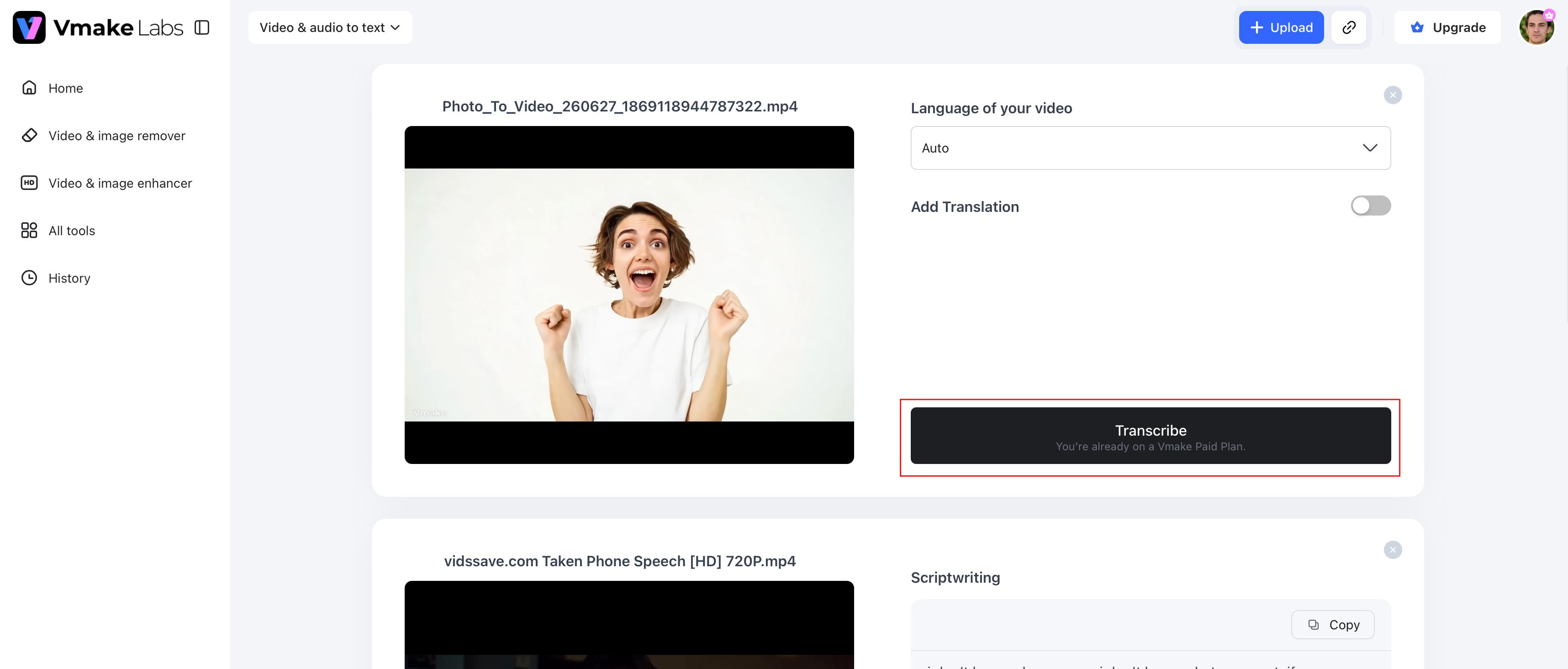 Generate the transcript automatically