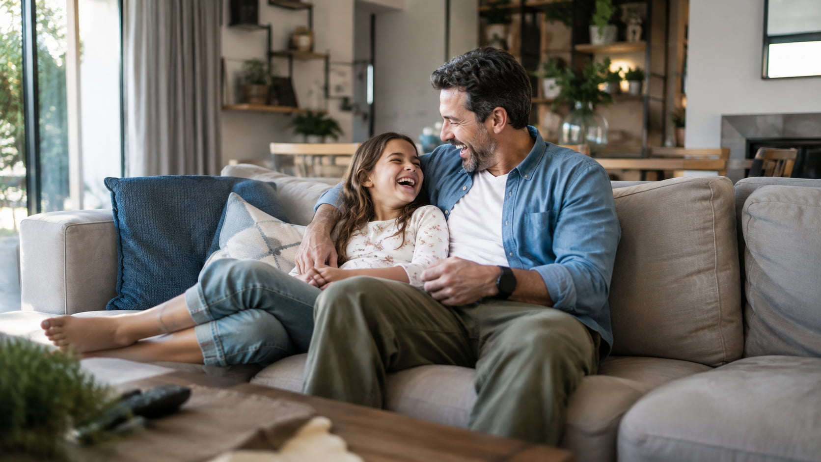 Father and daughter laughing together
