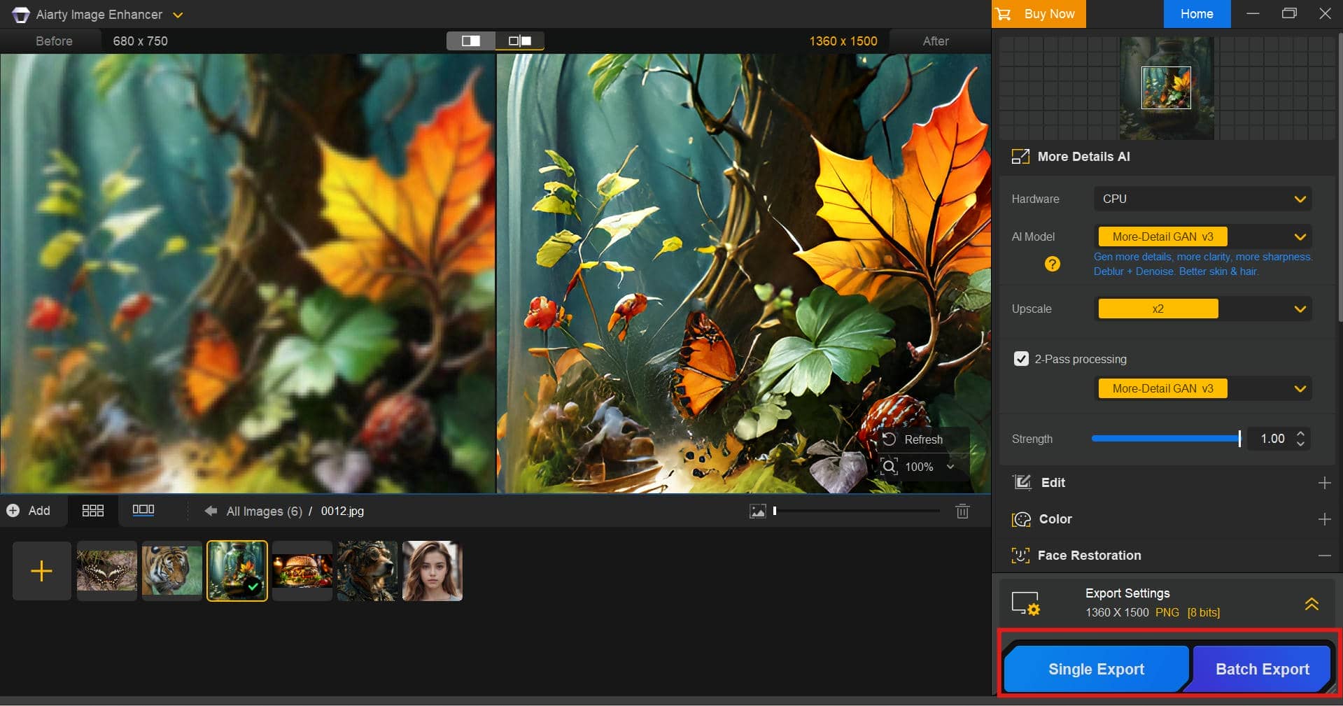 text Preview the enhanced image and export it