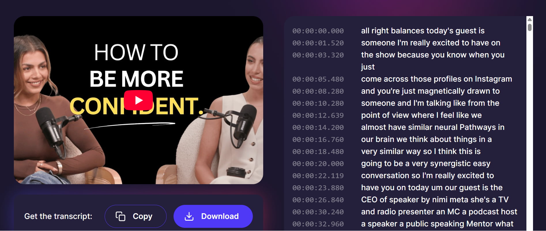 text Podcast video by Tactiq transcriptor