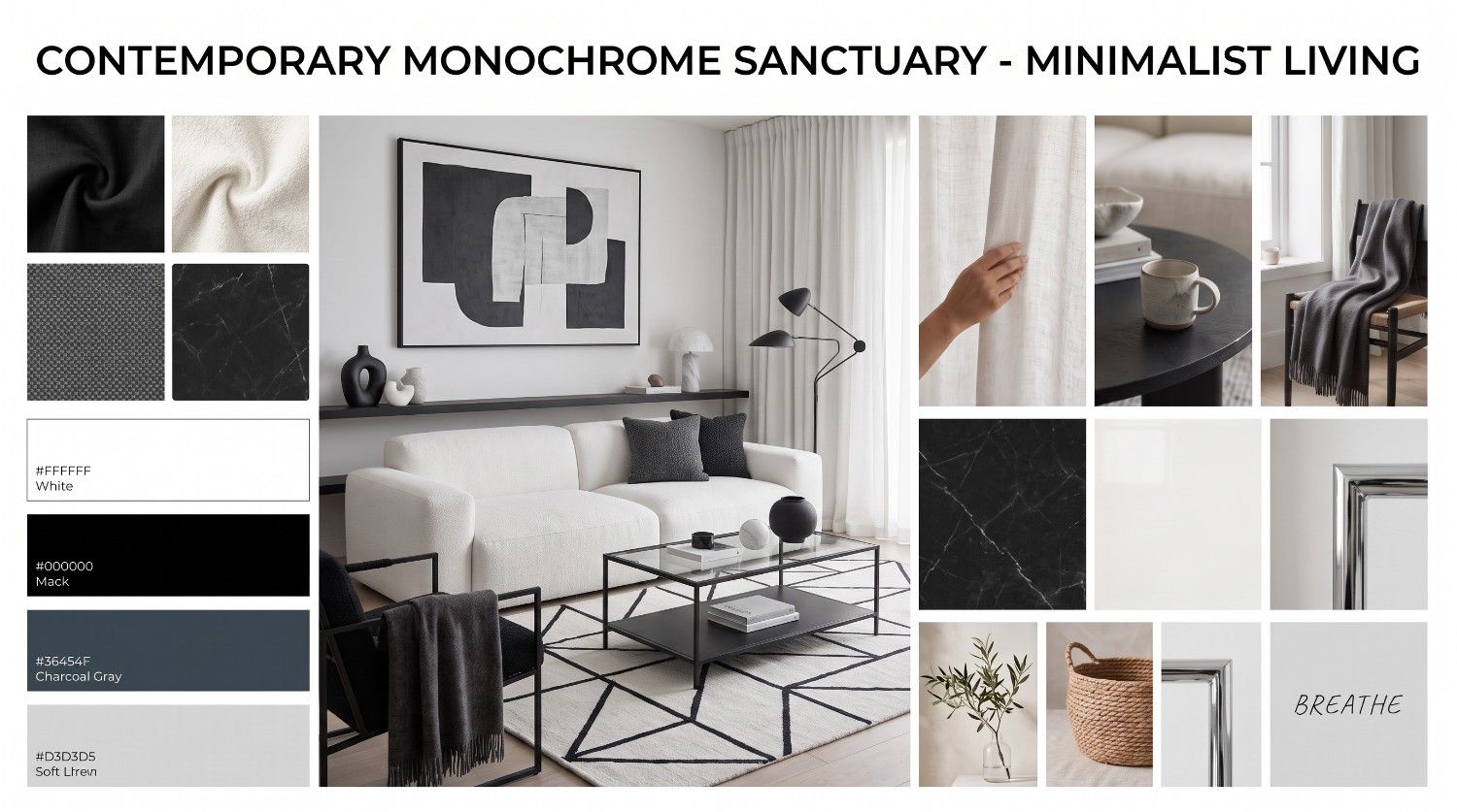 text Contemporary black-and-white interior mood board