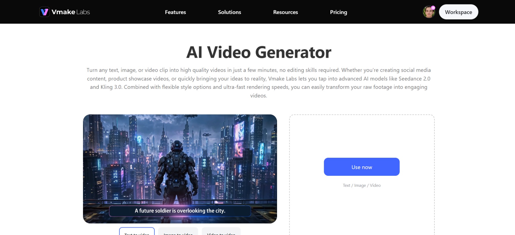 text Vmake Labs AI video generator